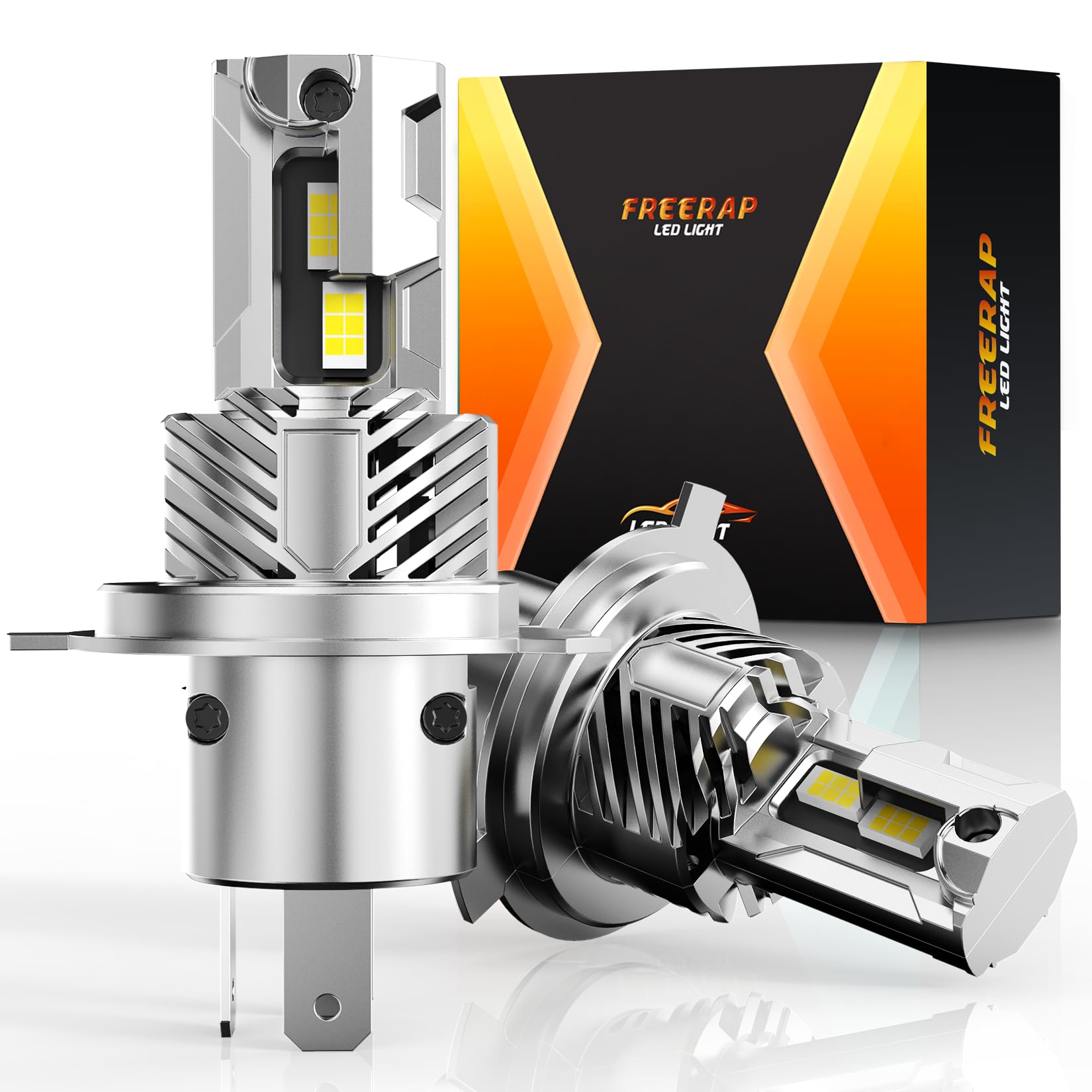 FREERAP H4 LED Headlight Bulb, 36000LM 600% Brighter H4 9003 LED Bulbs, 6500K Cool White Bulbs, Plug and Play Halogen Replacement, High Low Beam 2025 Upgraded, Pack of 2