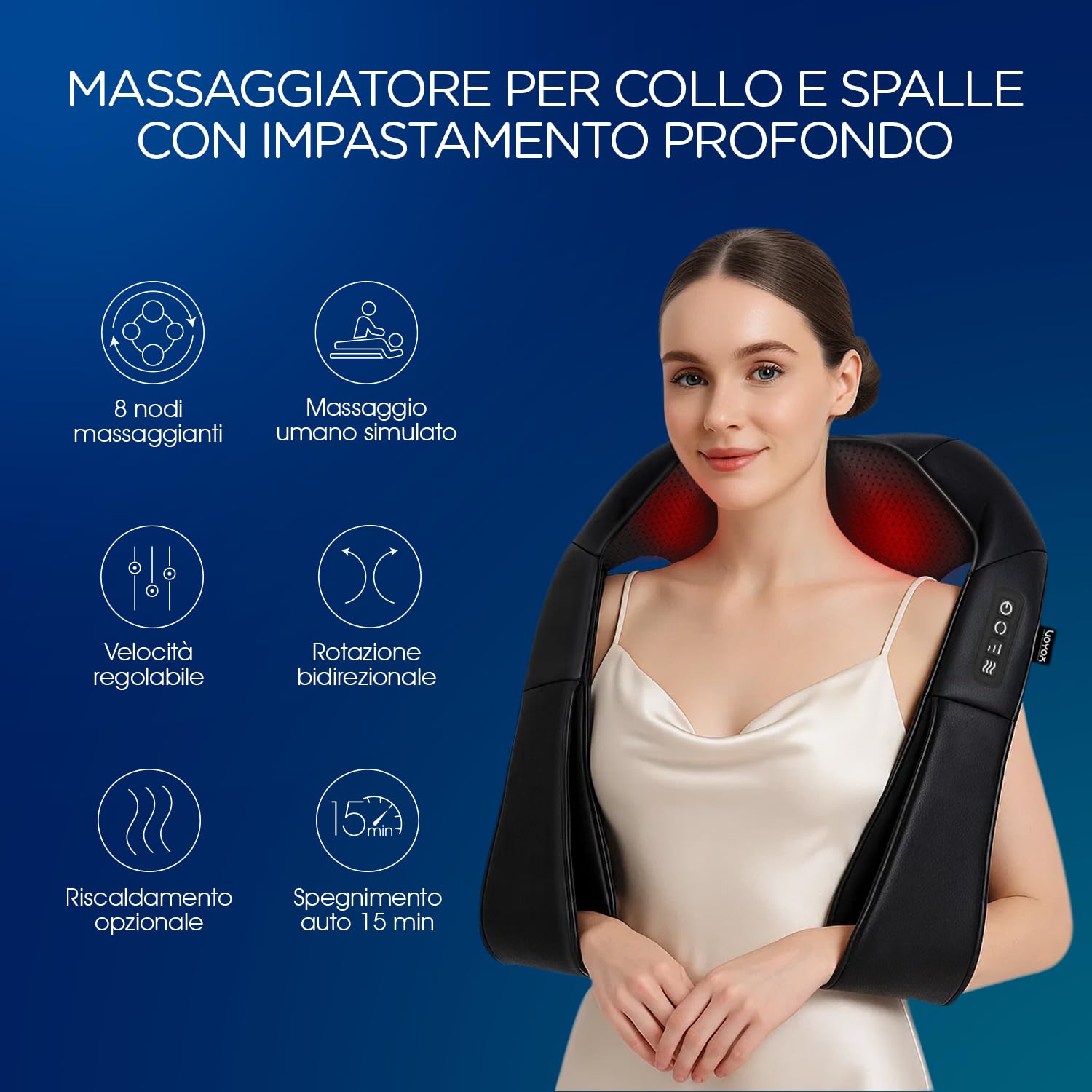 massaggiatore schiena e collo, massaggiatore cervicale elettrico con rullo 4D, intensità regolabile, portatile per corpo massaggiatore (Nero Scuro)