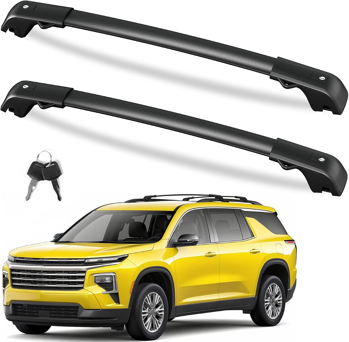 FengYu Barras transversales para portaequipajes de techo de 300 lb para Chevy Chevrolet Traverse 2022-2026 | Rieles de techo de aluminio bloqueables de alta resistencia, barras transversales, barras de carga, canoa, portaequipajes negro en la azotea