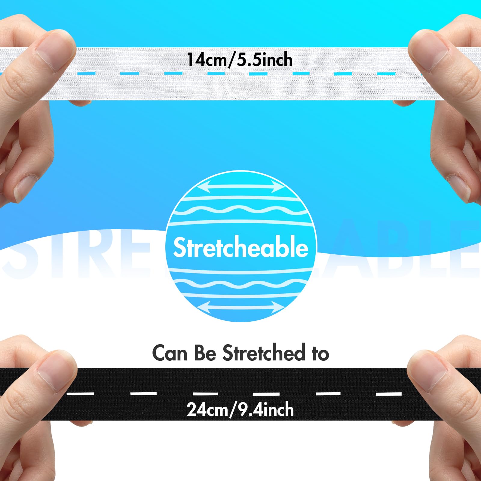 2 Rolls Buttonhole Elastic Band, 20mm x 14m Elastic Knit Spandex Spool, Black White Webbing Stretch Band - Image 4