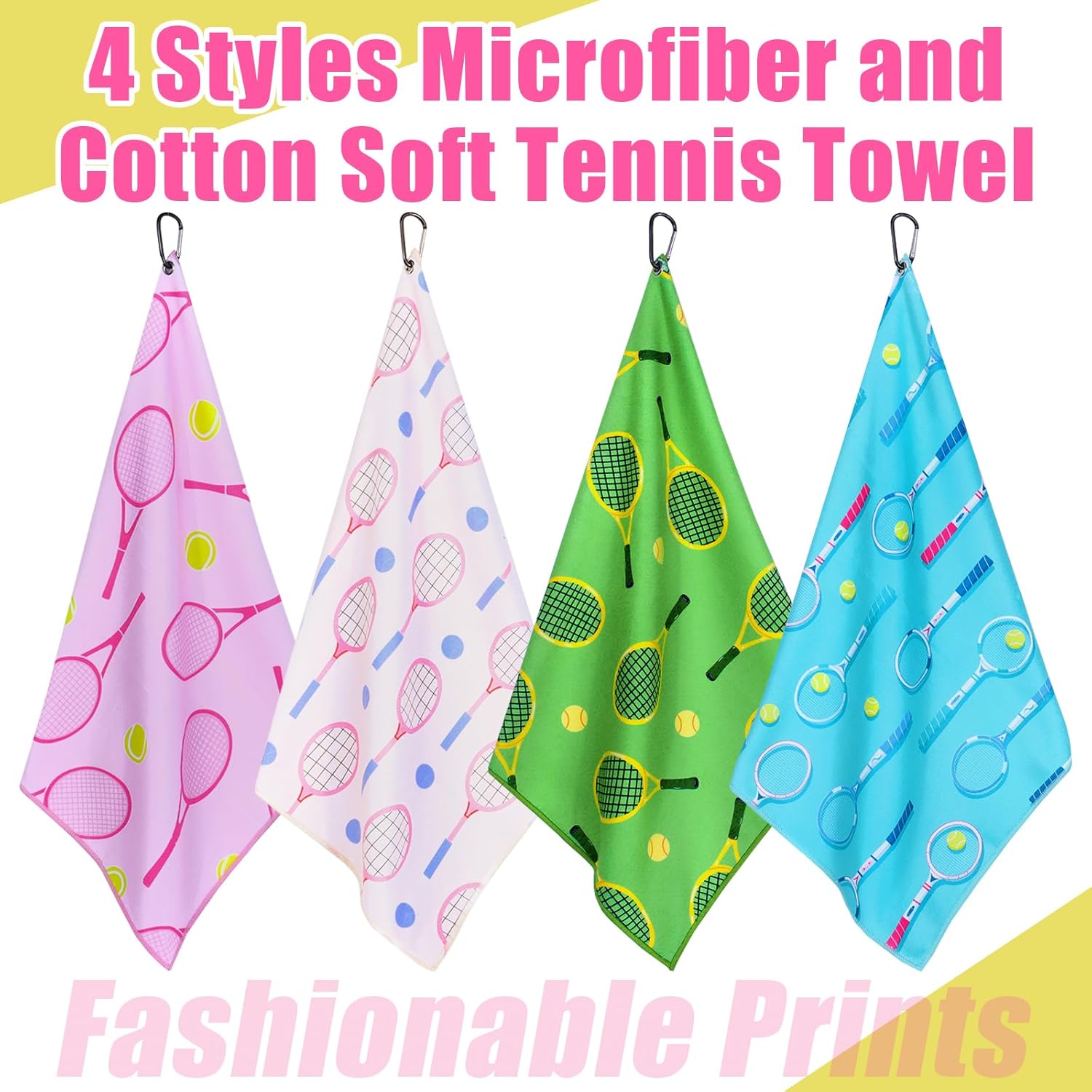 4 Pcs Tennis Towels 15 x 17 Inch Soft Prints Towel Absorbent Fast Drying Funny Sport Towel with Carabiner Clip Sport Hand Towels Tennis Gift for Women Men Team Sports Accessories - Image 3