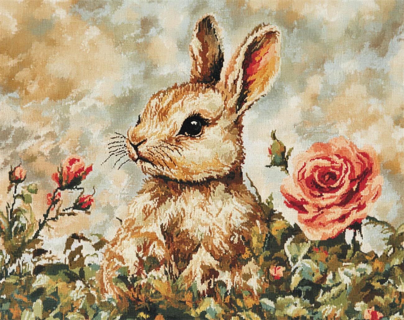 Axiangzik E Diy Mbroidery Kit Rabbit And Ros 11Ct 60X80cm