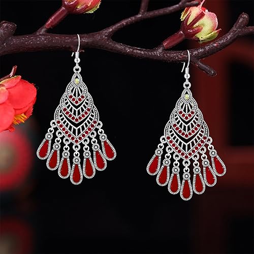 Miniatura 6 de Aretes colgantes ligeros con flecos esmaltados de plata estilo vintage, bohemios, con forma de lágrima, de cristal, para mujer, regalos de joyería