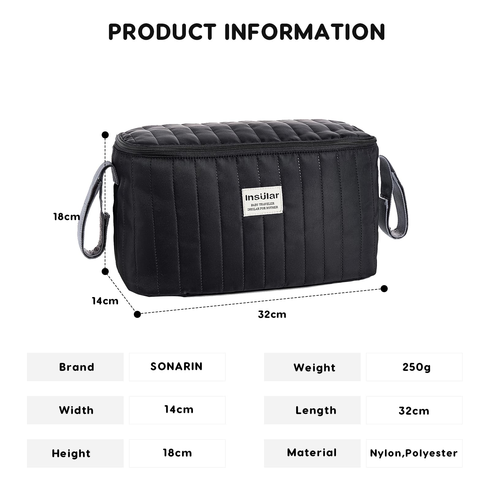SONARIN Multifunktionale Wasserdichte Kinderwagentasche Organizer,Tragbare Leichte Buggy Organizer Tasche Universal Kinderwagen Organizer Aufbewahrungstasche Mama Tasche