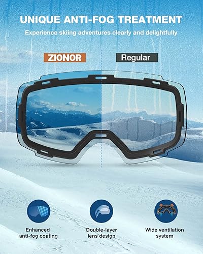 Miniatura 5 de ZIONOR X4 - Gafas de esquí y snowboard con imán de doble capa, diseño esférico antivaho, protección UV, correa antideslizante para hombres y A0-vlt