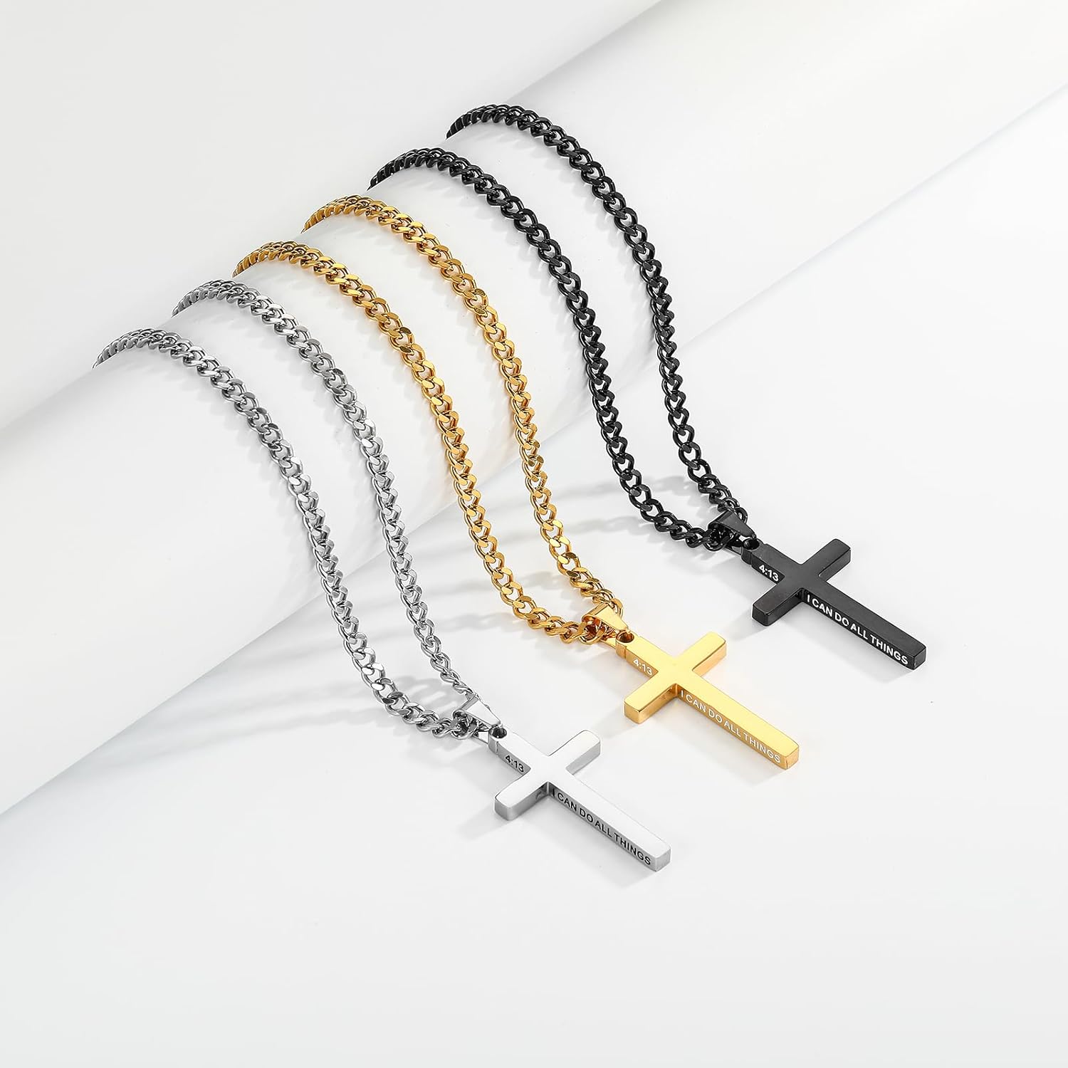 Cross Necklace for Men Boys Stainless Steel Bible Verse Cross Pendant with Cuban Link Chain (22+2 Inches) | Easter Christian Religious Jewelry Gifts - Image 6