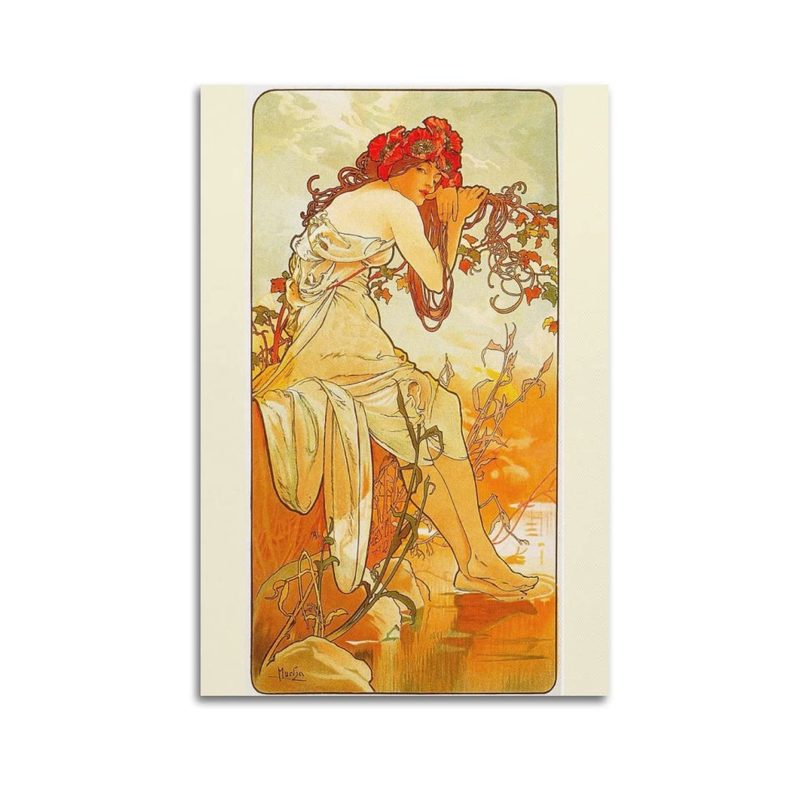 Jaher Unframe-Style Summer By Alphonse Mucha Art Poster Art Painting Decor Wall Photo Home Modern Decorative 24X36inch(60X90cm)