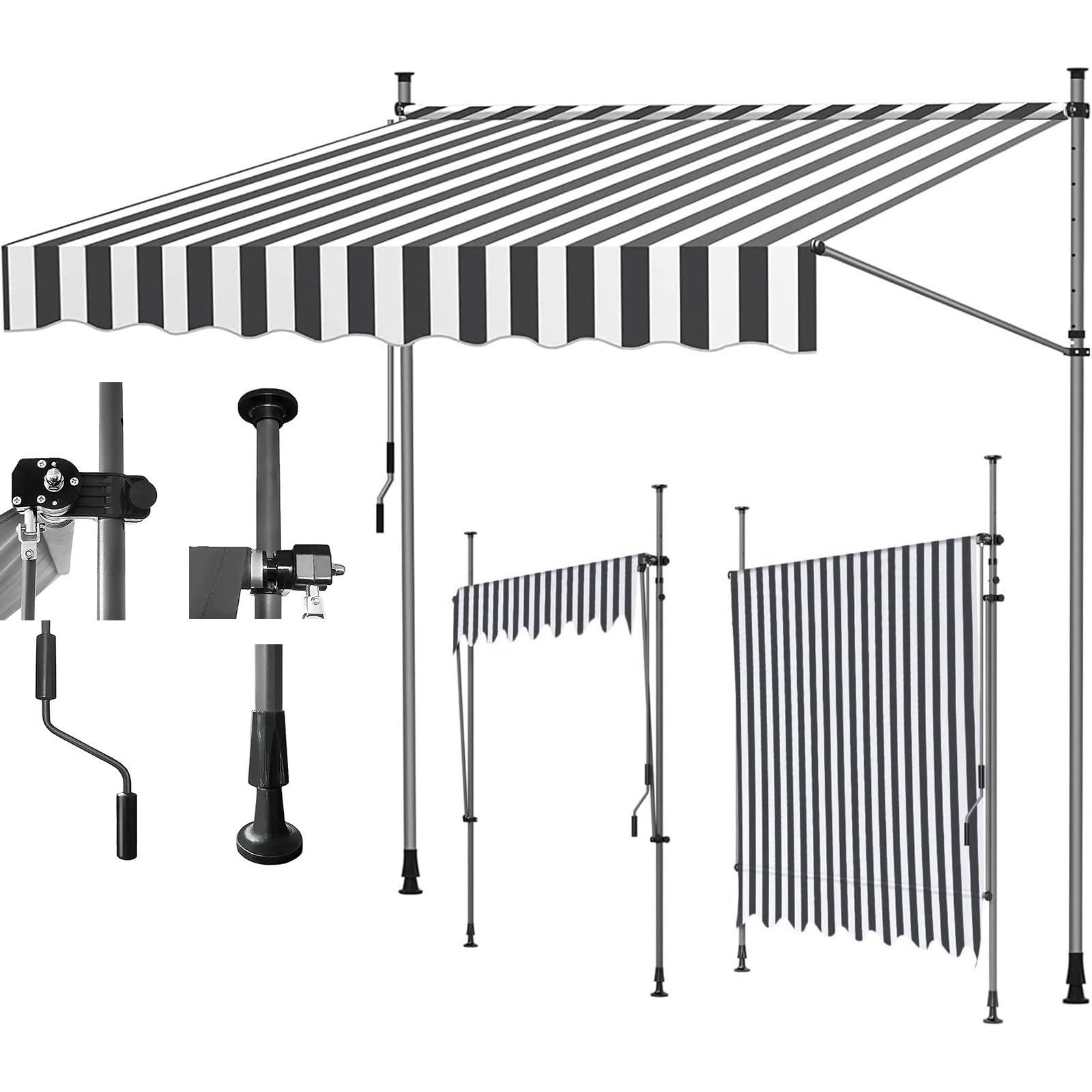 LWJSOCP Retractable Sun Shade Awning for Outdoor Patio, UV-Resistant Fabric, Easy Crank Handle, Versatile Shelter Cover for Windows, Doors, Porches, and Patios (Black)
