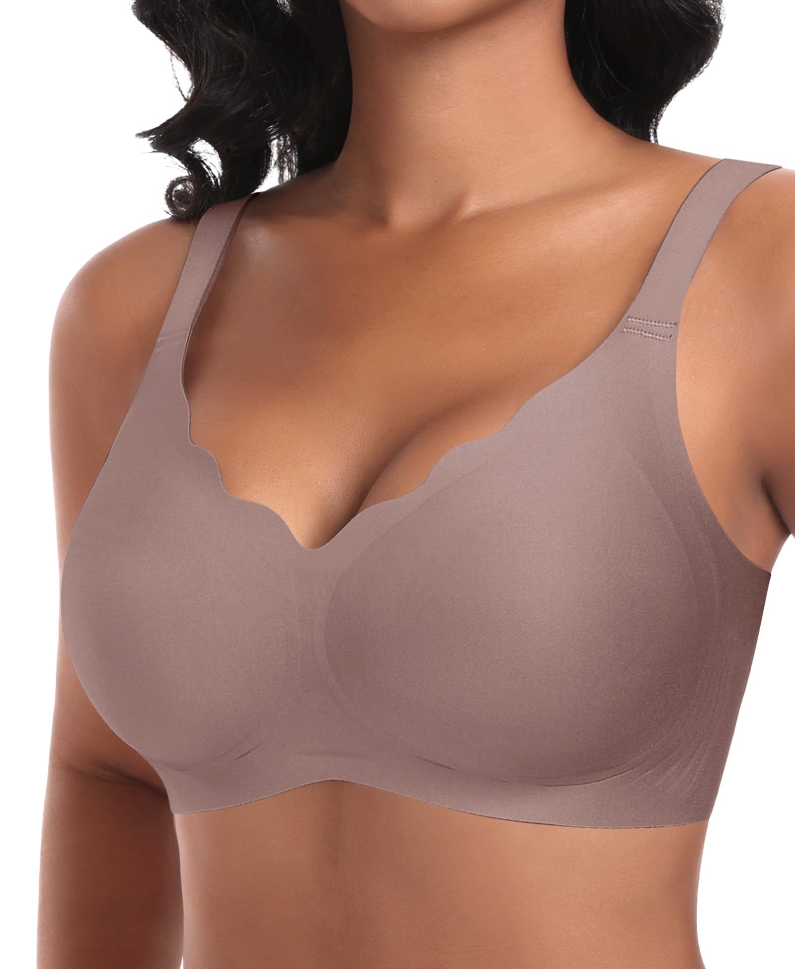 Ganado Damen Nahtloser BH Ohne Bügel Tiefem V-Ausschnitt gewellte Ränder Bequemer BH Bralette Soft BHS Bügellos Bustier Bra