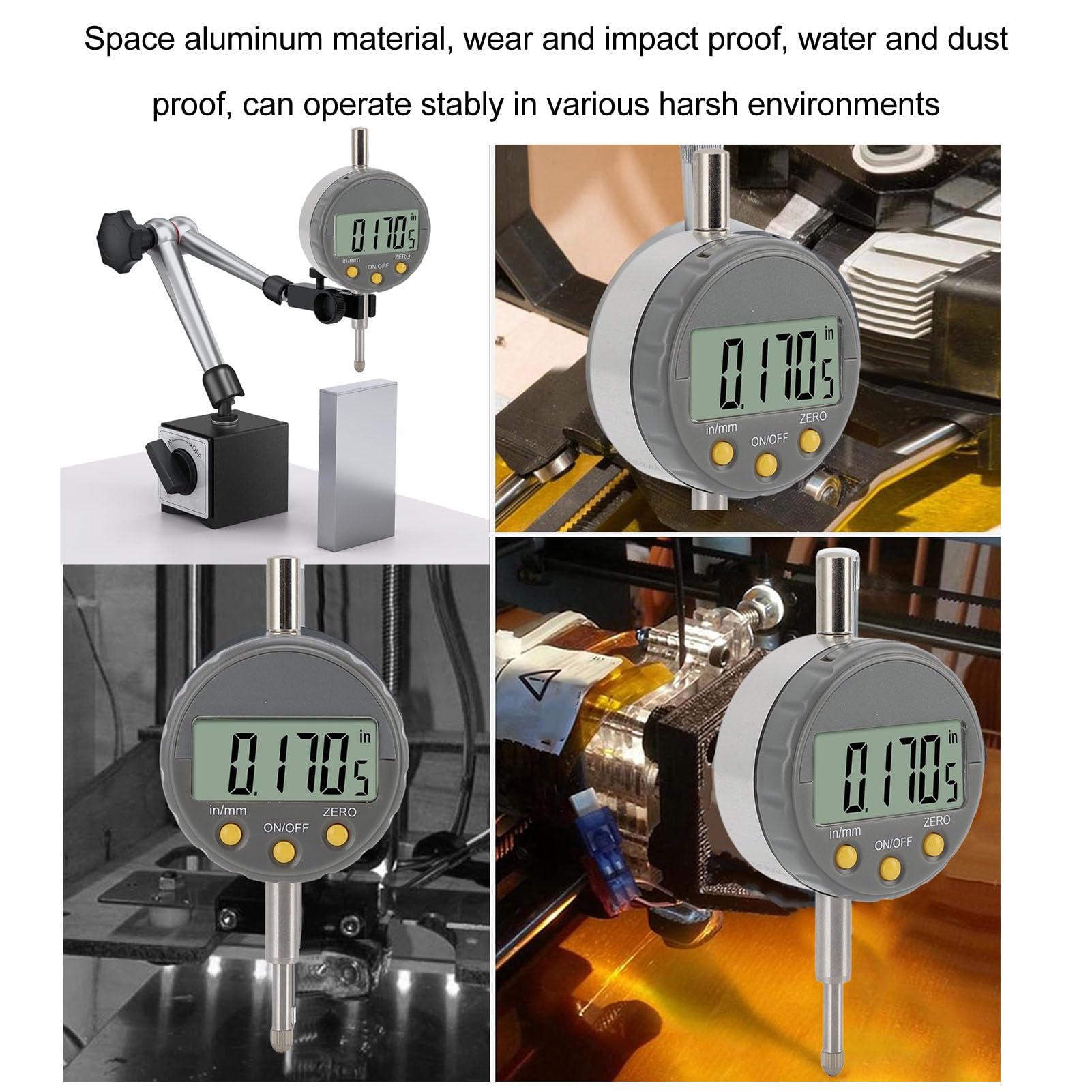 Indicador de Dial Digital 0-12,5 Mm 0,001 Mm Indicador de Dial Electrónico de Precisión con Base Reemplazable, Herramienta de Medición de Precisión Industrial, Pantalla LCD, Salida de Datos