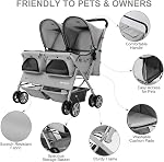 Double Pet Stroller for 2 Small Dogs & Cats, Side-by-Side Twin Travel Carriage with Safety Leashes, Mesh Windows & Double Storage Baskets, Lightweight & Foldable, 44lbs Capacity