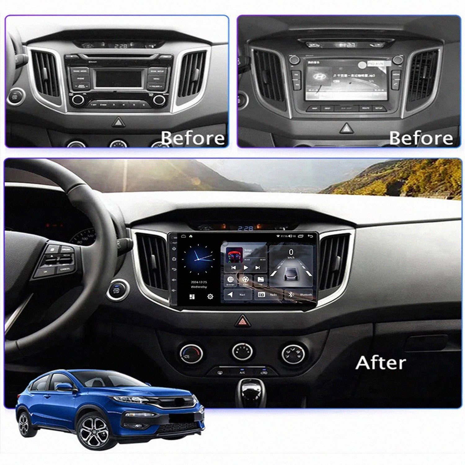 Wyświetlacz Carplay dla Hyundai Verna 2017-2020 Z Kamerą Cofania, Funkcją Mirror Link, Sterowaniem Głosowym I Radiem Fm; Obsługa Siri/Aux/Airplay, 8 Rdzeń 6G+128G