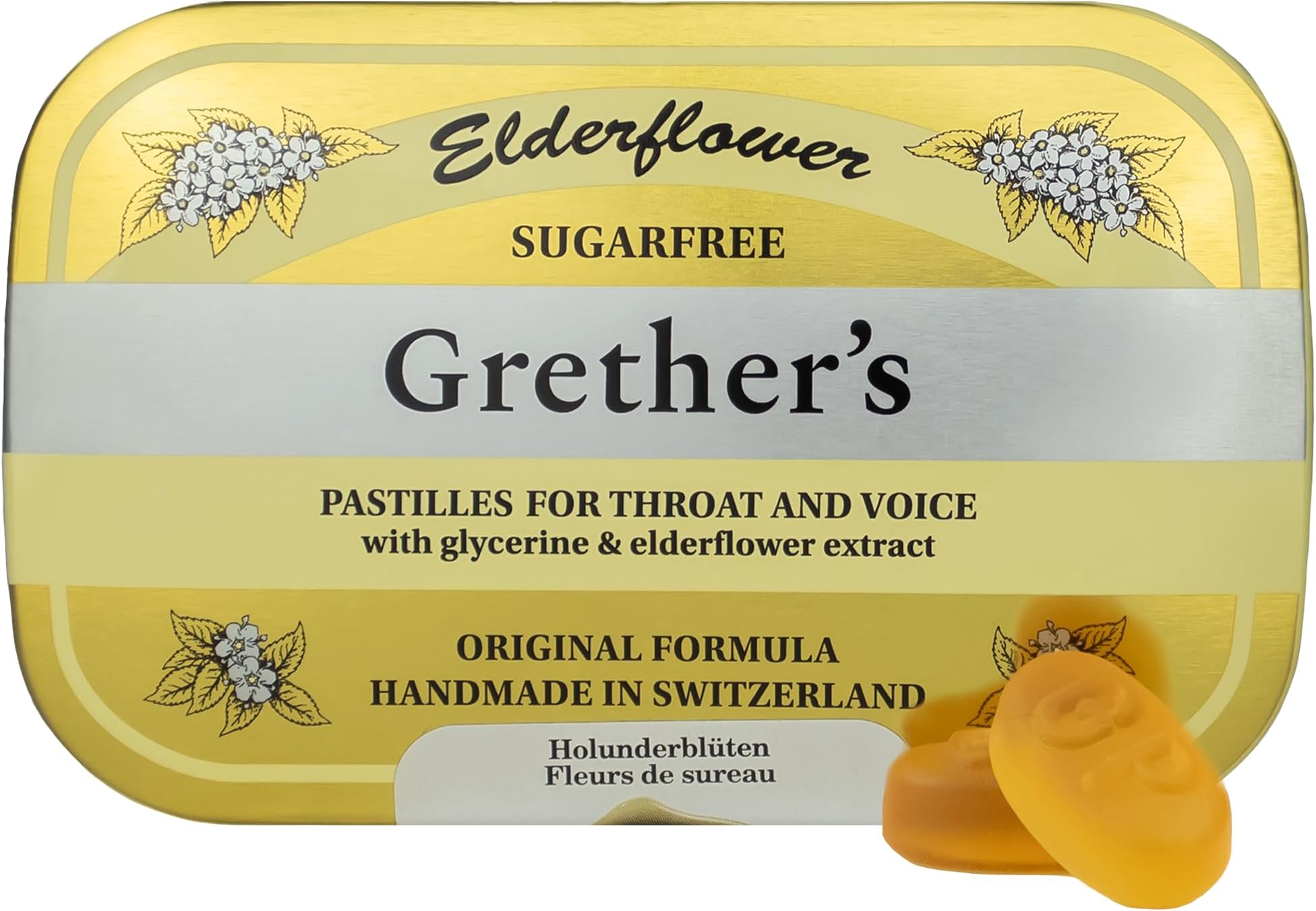Sugarfree Elderflower Pastilles – Premium Swiss Throat Lozenges for Dry Mouth & Throat Comfort – Intense Fruit Flavor – Gluten & Lactose Free – Gift for Singers – 3.75 oz