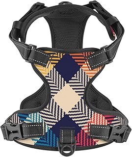 No Pull Dog Harness for Small Dogs Easy Walk Dog Vest Adjustable Collars Harnesses & Leashes Set Breathable Oxford Outdoor Walking Safety Reflective Strip Gingham Check Plaid Pattern Prints