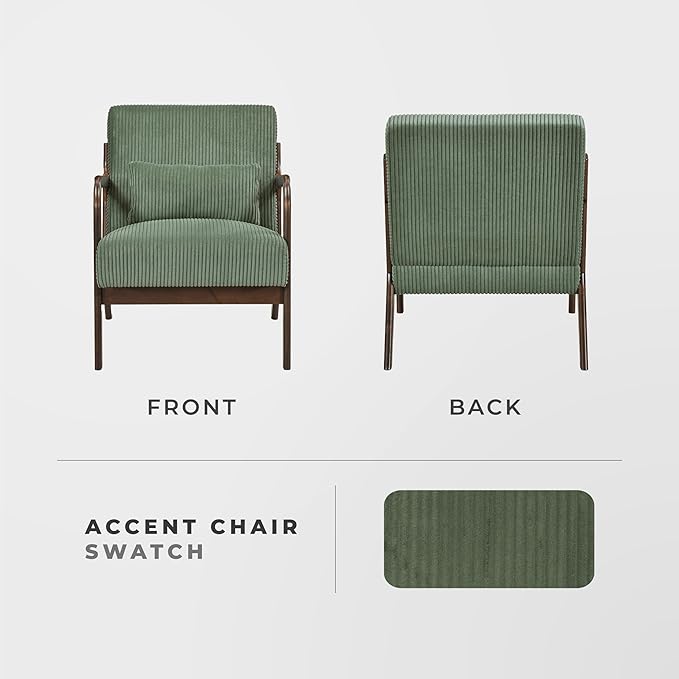 Sillón Acogedor Tapizado Verde Pana con Cojín miniatura 5