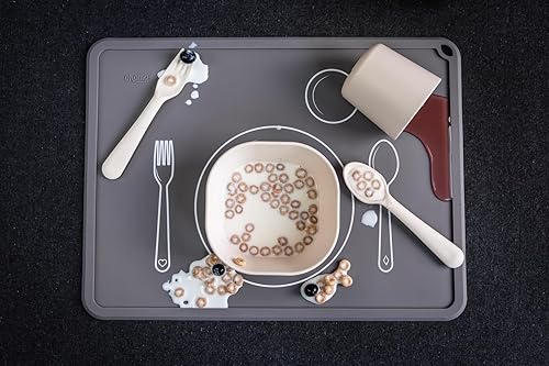 Miniatura 4 de CHAMOS Manteles individuales de silicona para niños pequeños y niños - Mantel individual Montessori - Antideslizante (rosa y gris)