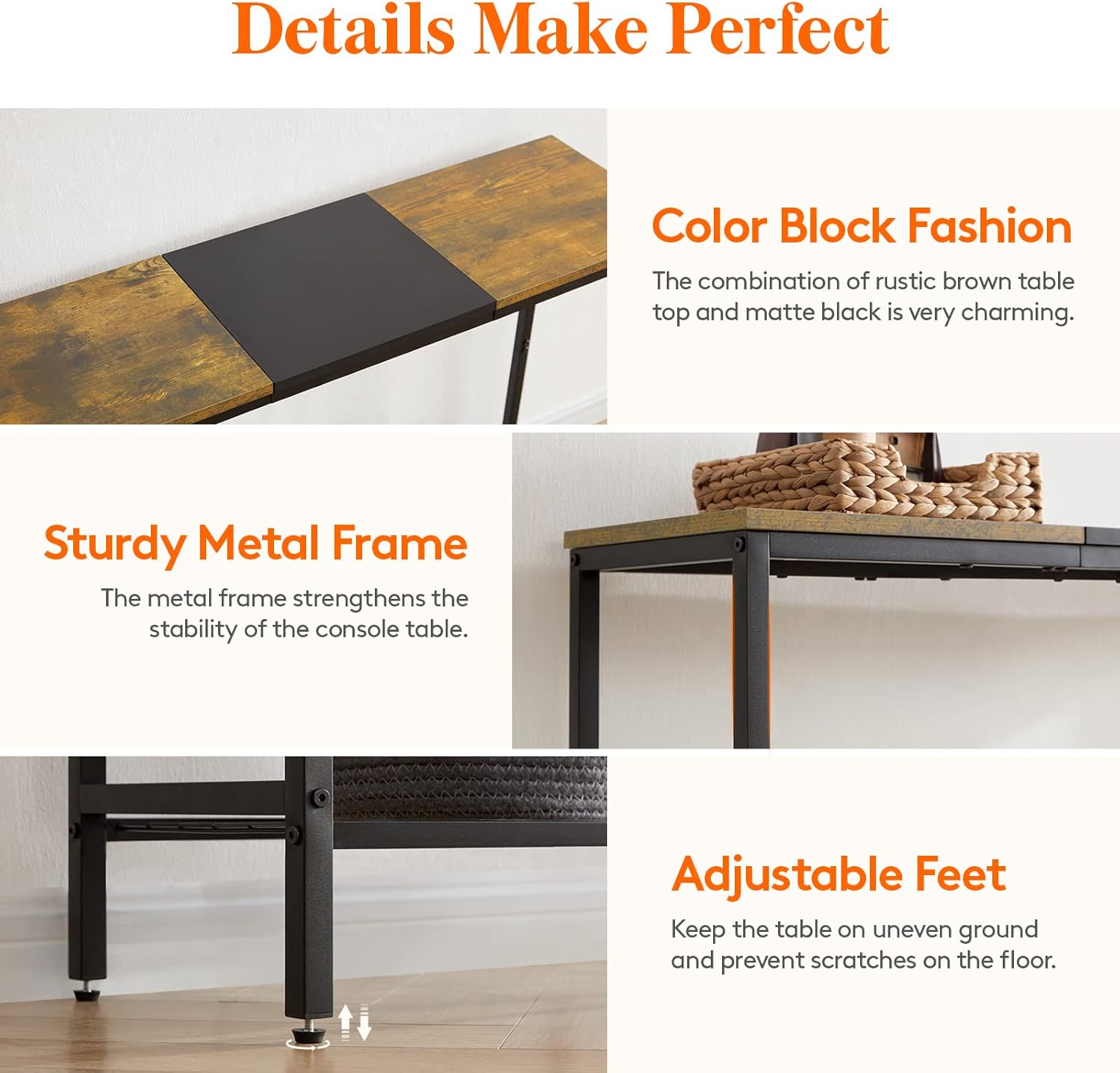 Lifewit 39.4" Console Entryway Table, 2-Tier Industrial Sofa Table with Storage Shelves for Hallway, Living Room,Bedroom, Metal Frame, Rustic Brown & Black, Easy Assembly