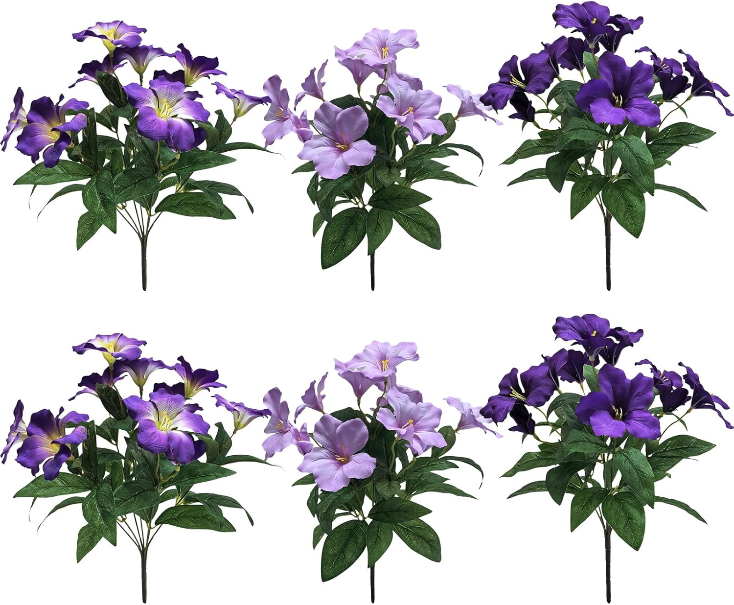 Suncalla 6 Bundles 11 Heads Artificial Azalea Flower Bouquet 14.2 Inches Realistic Faux Flowers Plants for Outdoor and Home Decor for Porch, Patio, Garden, and Window Walkways(Purple)