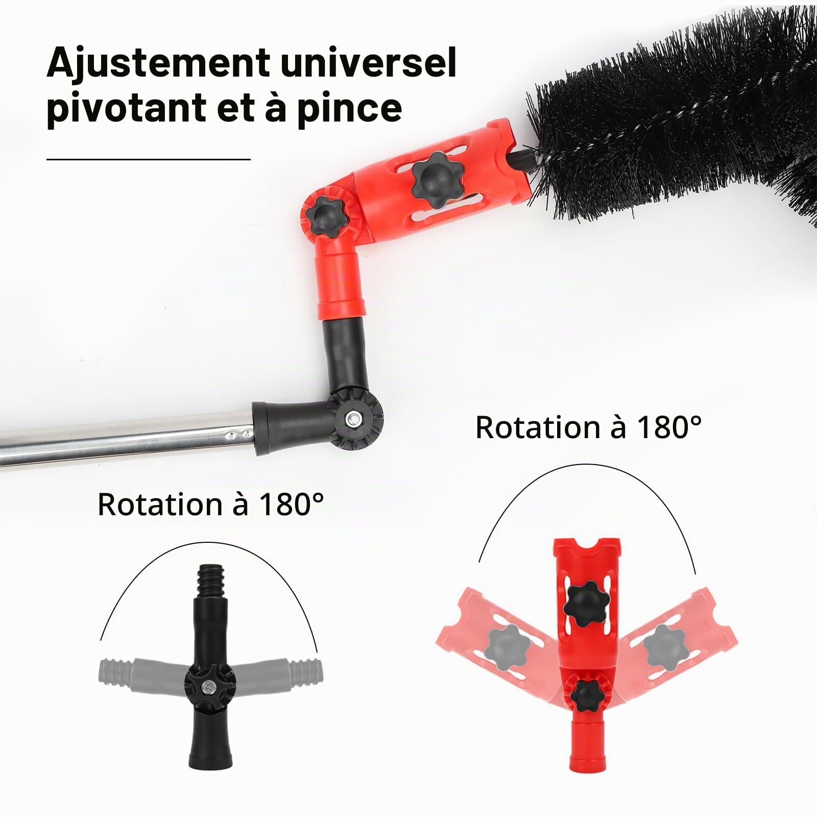 Kit d'outils de nettoyage de gouttière de 3,2 m, brosse de nettoyage télescopique, nettoyeur de poteau d'extension, pour enlever les feuilles, les débris et les toiles d'araignée des jardins