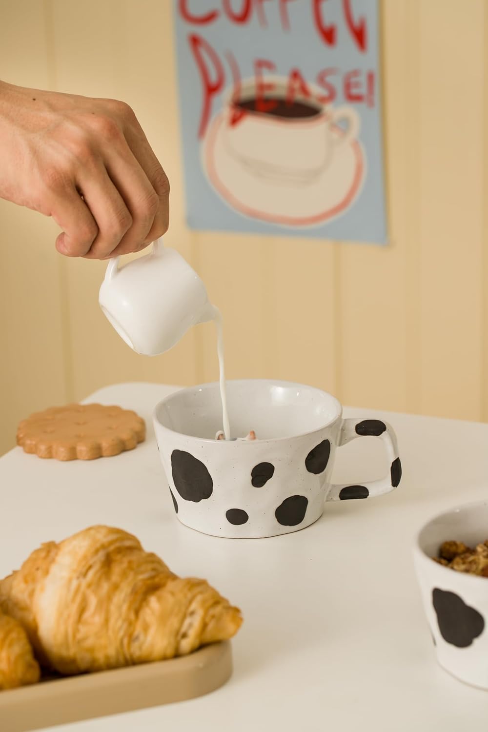 DIHOclub Farmhouse Ceramic Coffee Mug with Animal Figurine – Rustic Stoneware Cup, Matte Finish, Ideal for Breakfast & Home Decor (Black White Cow) - Image 7