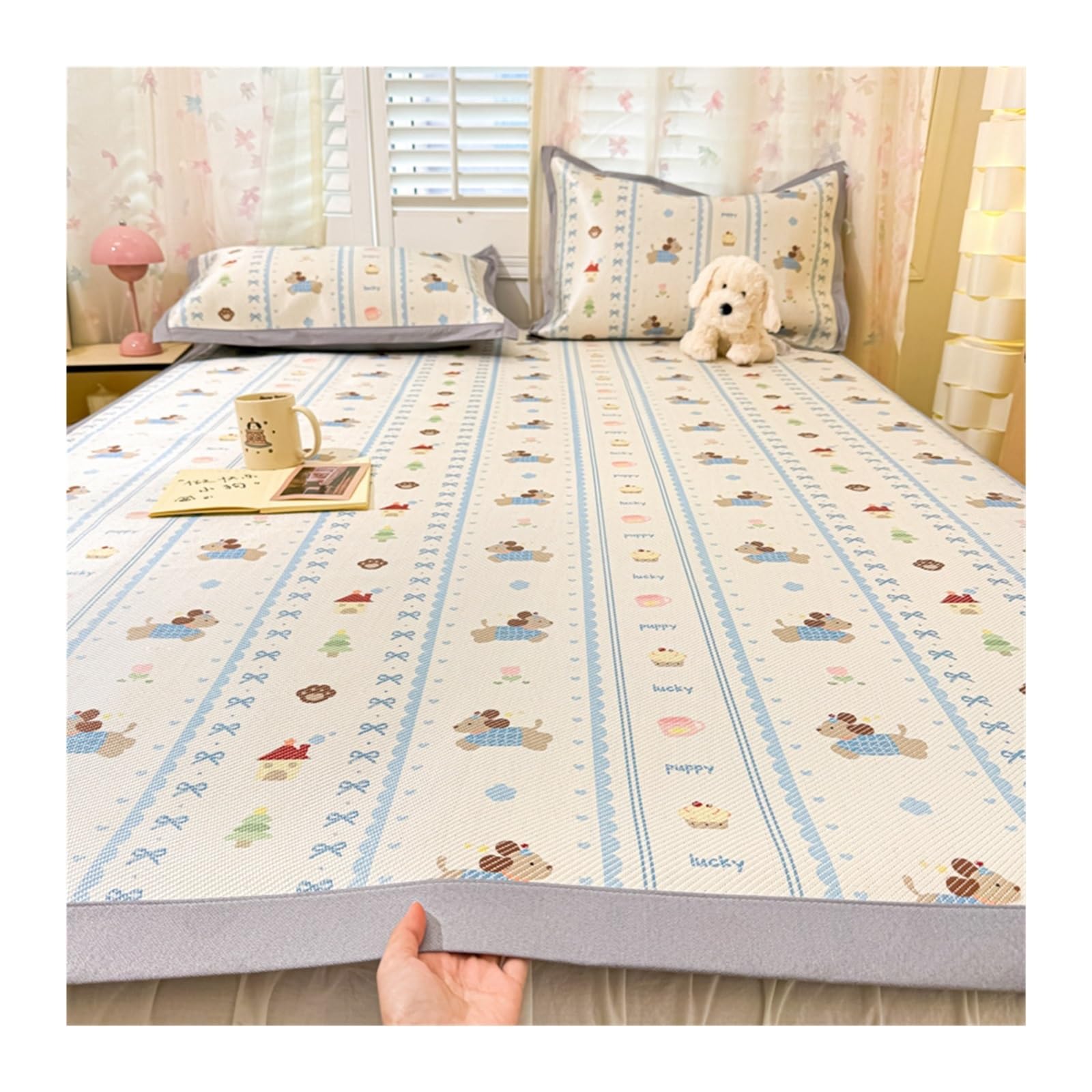 Tapis rafraîchissant en soie glacée 180x200 cm avec taies d'oreiller kaki