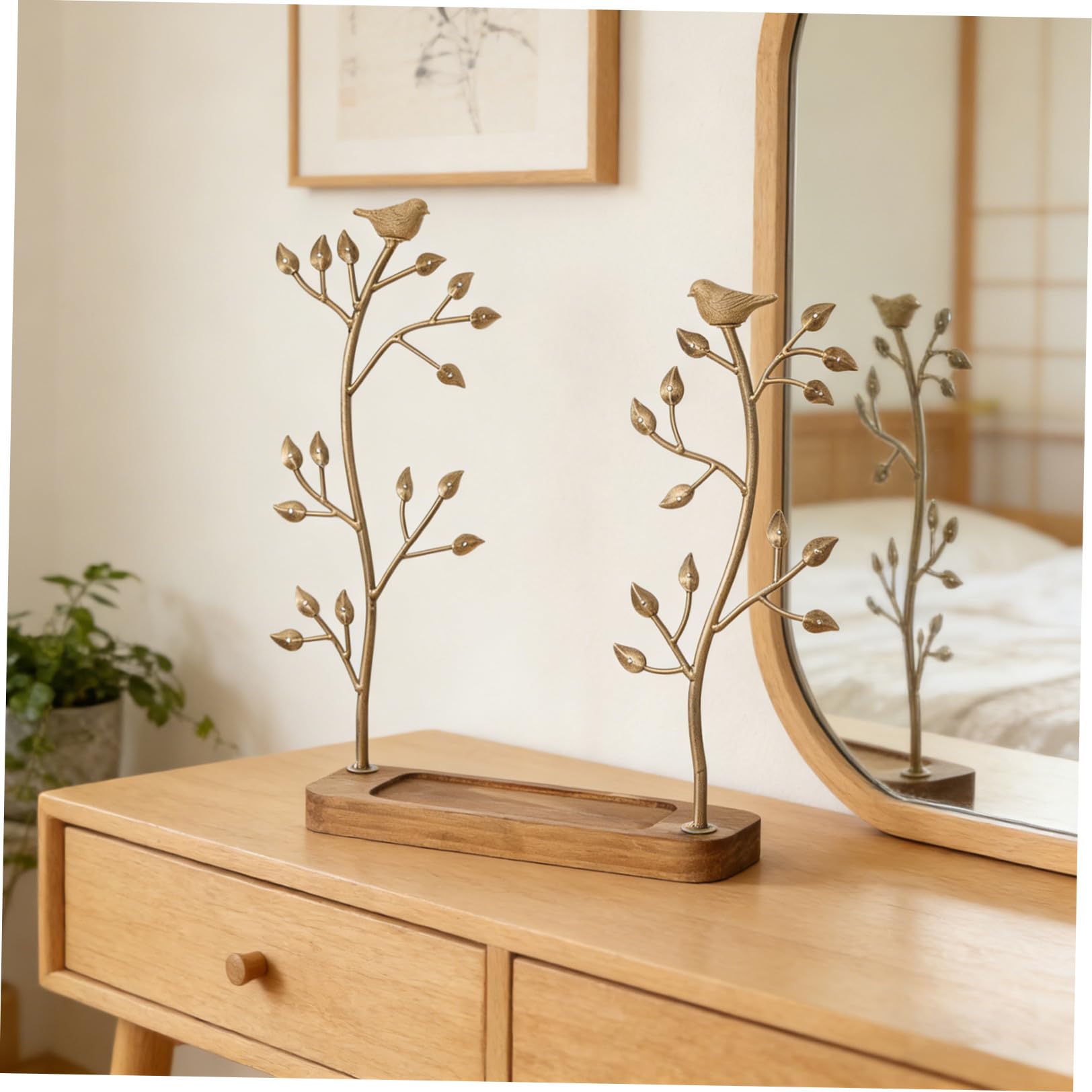 Zerodeko Présentoir à Bijoux en Fer et Bois Forme D'arbre à Oiseaux Organisateur de Colliers et Boucles Oreilles pour Rangement Bijoux Organisateur Vanité Féminine