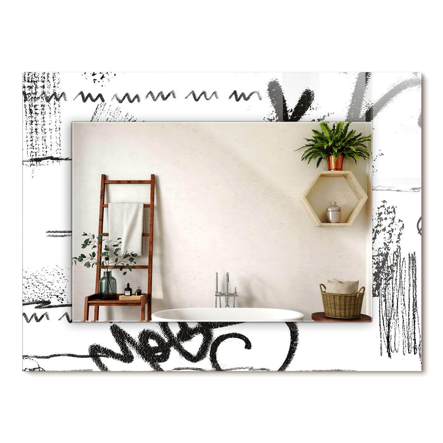 Miroir décoratif mural haut de gamme 80x60cm en verre imprimé aux finitions élégantes