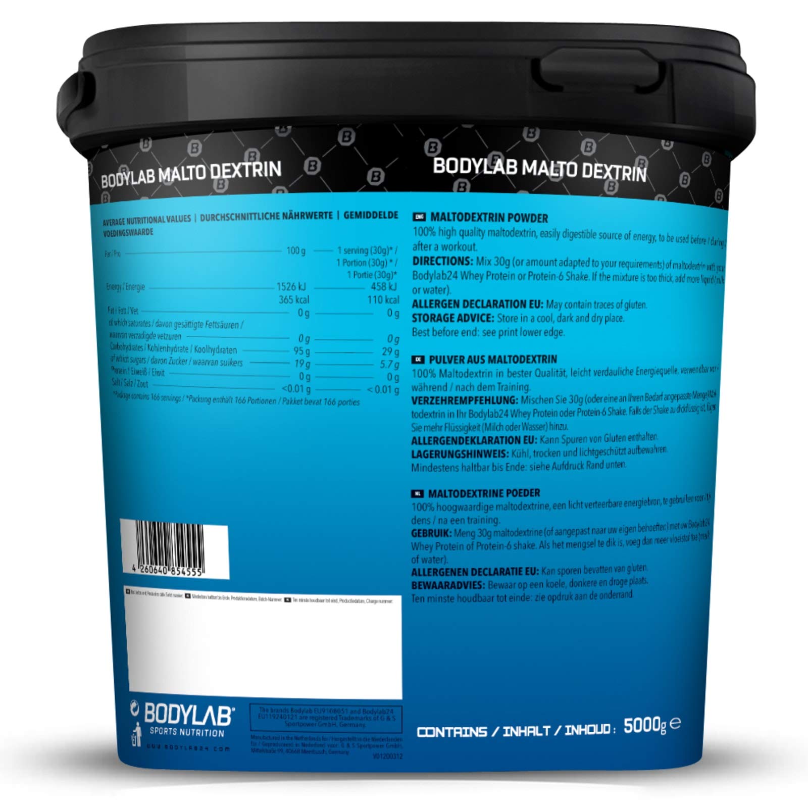 Bodylab24 Maltodextrin 5000g / 100% Maltodextrin in bester Qualität/hoch effizienter Energielieferant/zur Nutzung vor, während und nach dem Training/ideal als Zusatz zu Proteinshakes