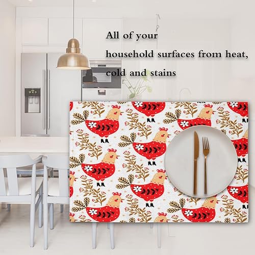 Miniatura 7 de Juego de 4 manteles individuales florales de gallinas de granja, lavables, impermeables, para decoración de mesa de comedor, 18 x 12 pulgadas