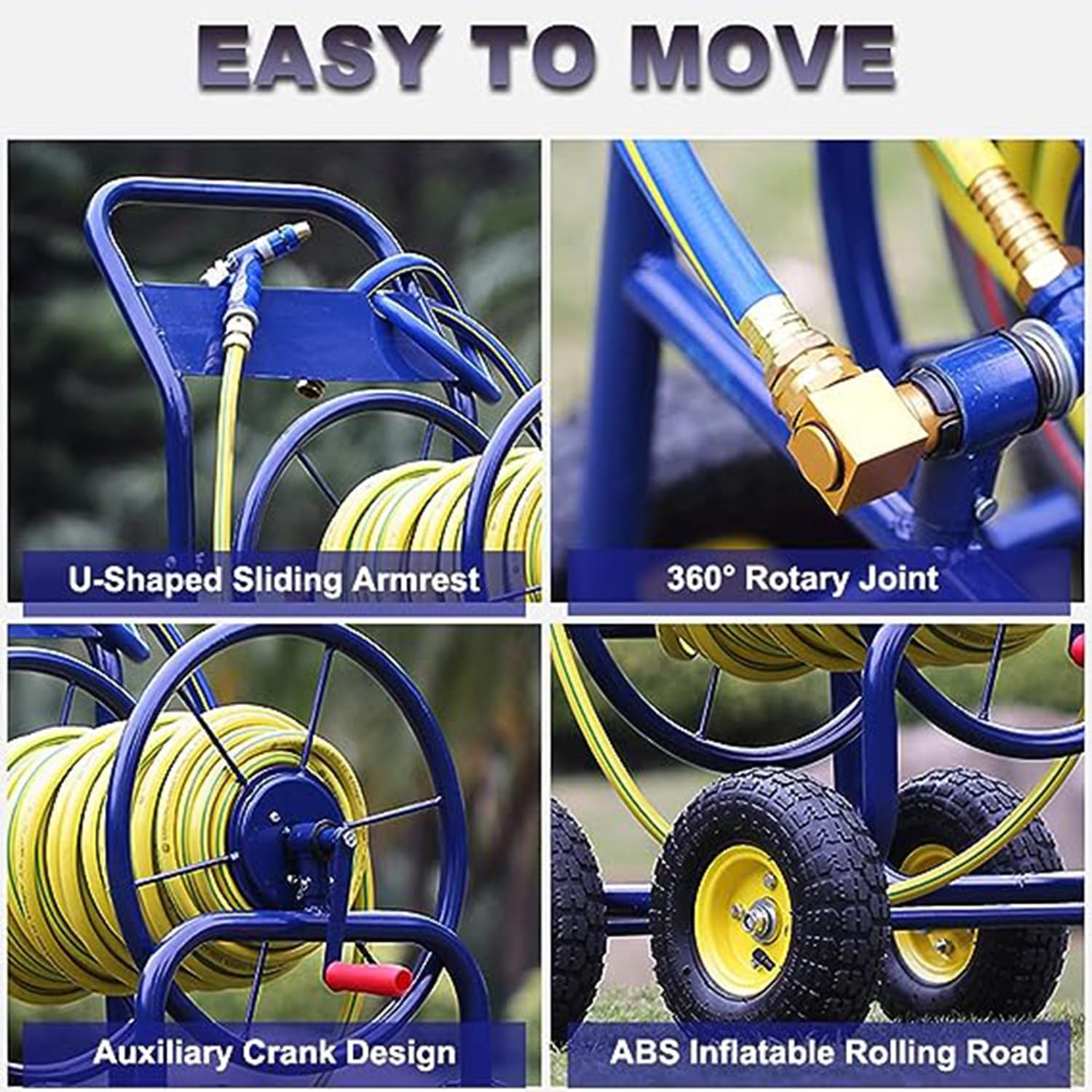 Carrello avvolgitubo da giardino, avvolgitubo resistente per esterni, con 4 ruote per una comoda irrigazione, cura del prato e piantagione del giardino, facile da usare e riporre