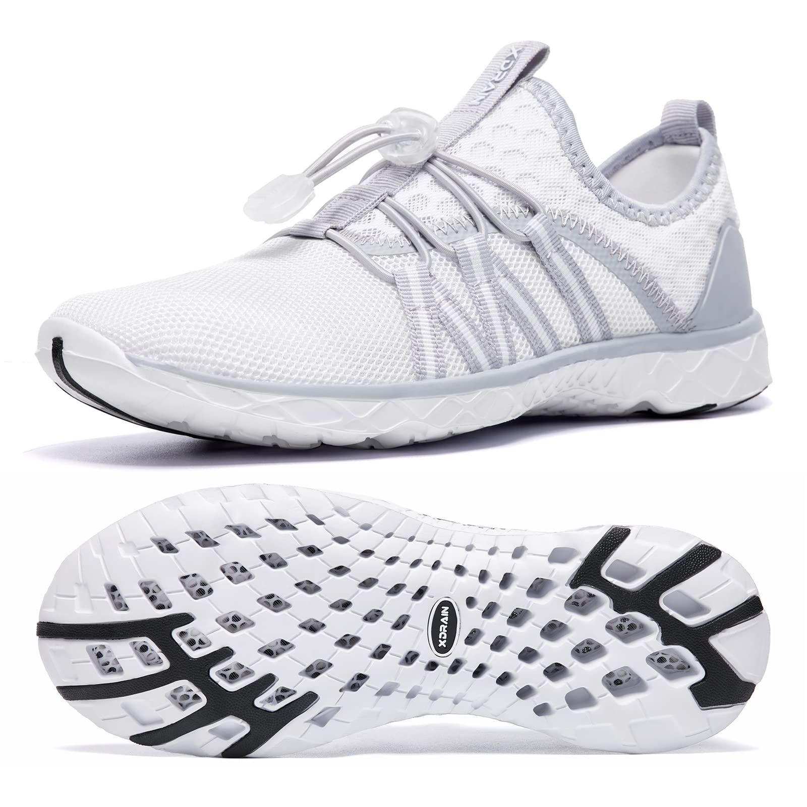 ALEADER Women's Xdrain Lightweight Water Shoes Slip On Lady Quick Drying Kayaking, Surfing, Swimming Shoes White/Gray 7.5 US