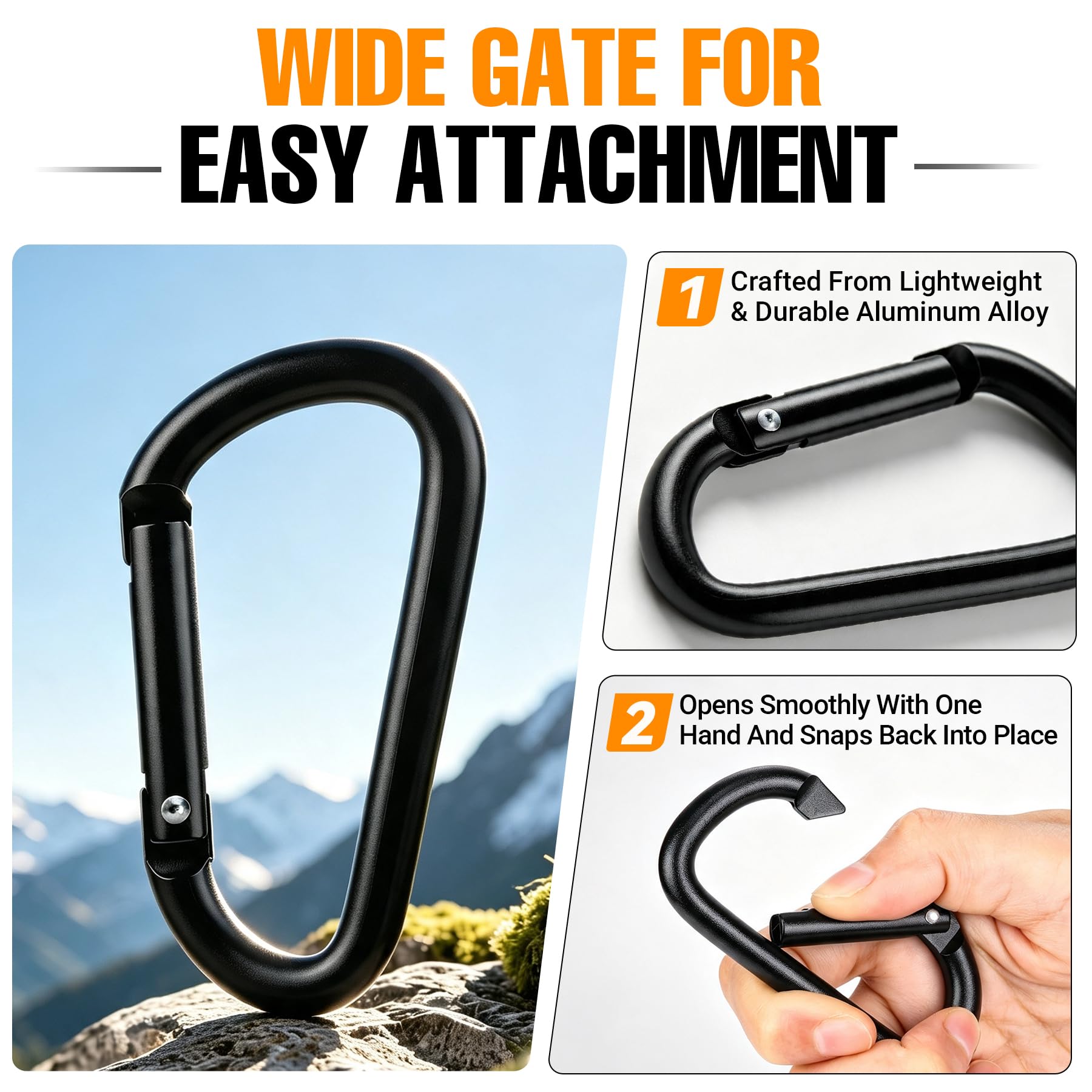 Go Pal Paquete de 6 ganchos para cochecito de bebé, clips y ganchos para cochecito de bebé, soporta 33 libras por gancho para cochecito, clip de mosquetón ajustable para UPPAbaby, DOONA, Baby Jogger