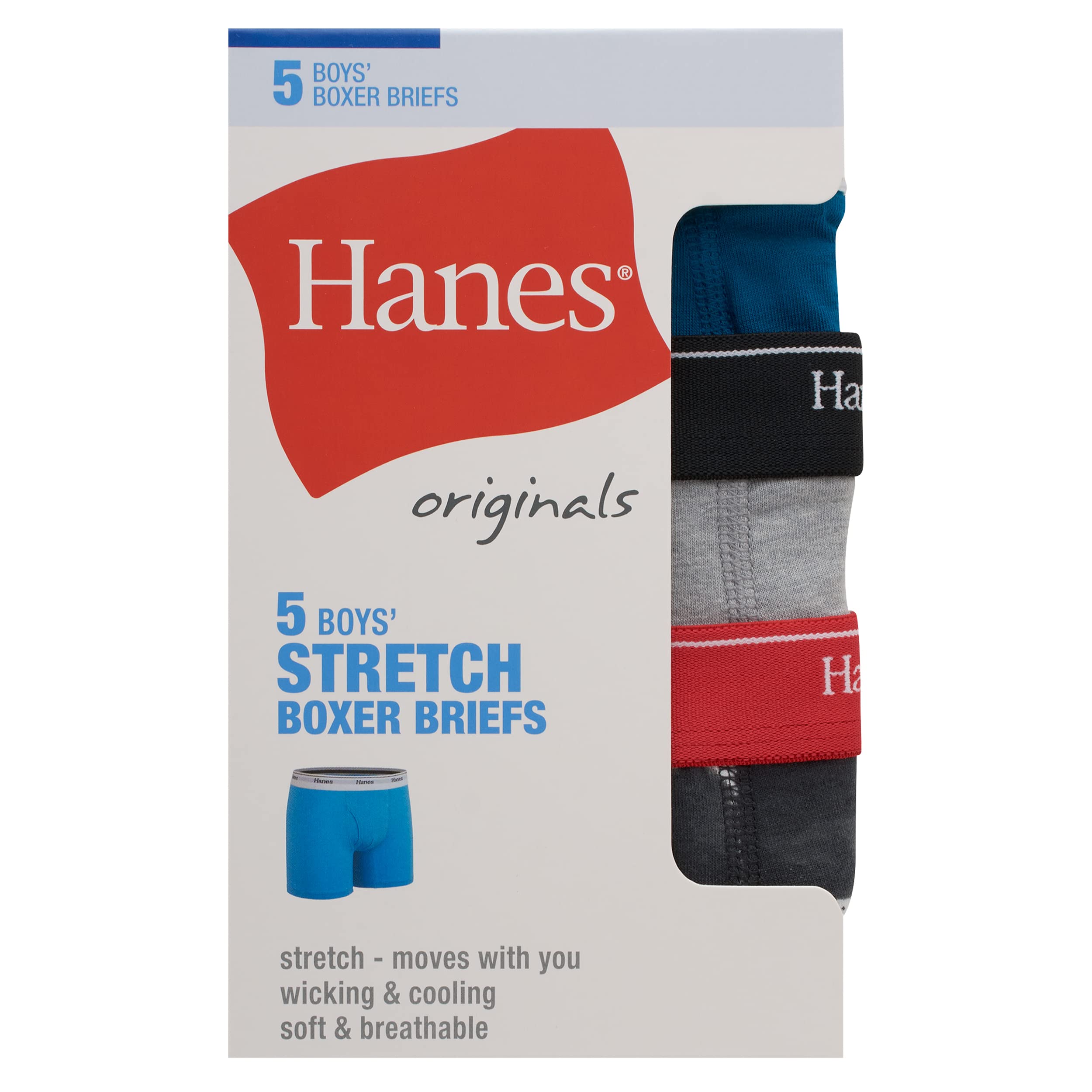 Hanes - Boxer da ragazzo, in cotone elasticizzato, confezione da 5 pezzi assortiti