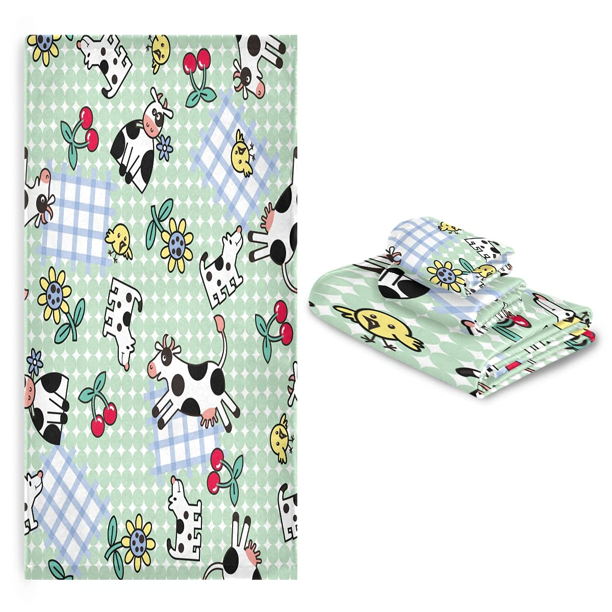 Vnurnrn Perro Vaca Blanco Negro Juego de Toallas para Baño Playa Toalla (1 Toalla de Baño y 1 Toalla de Mano y 1 Paño de Lavado) para Nadar Niñas Niños