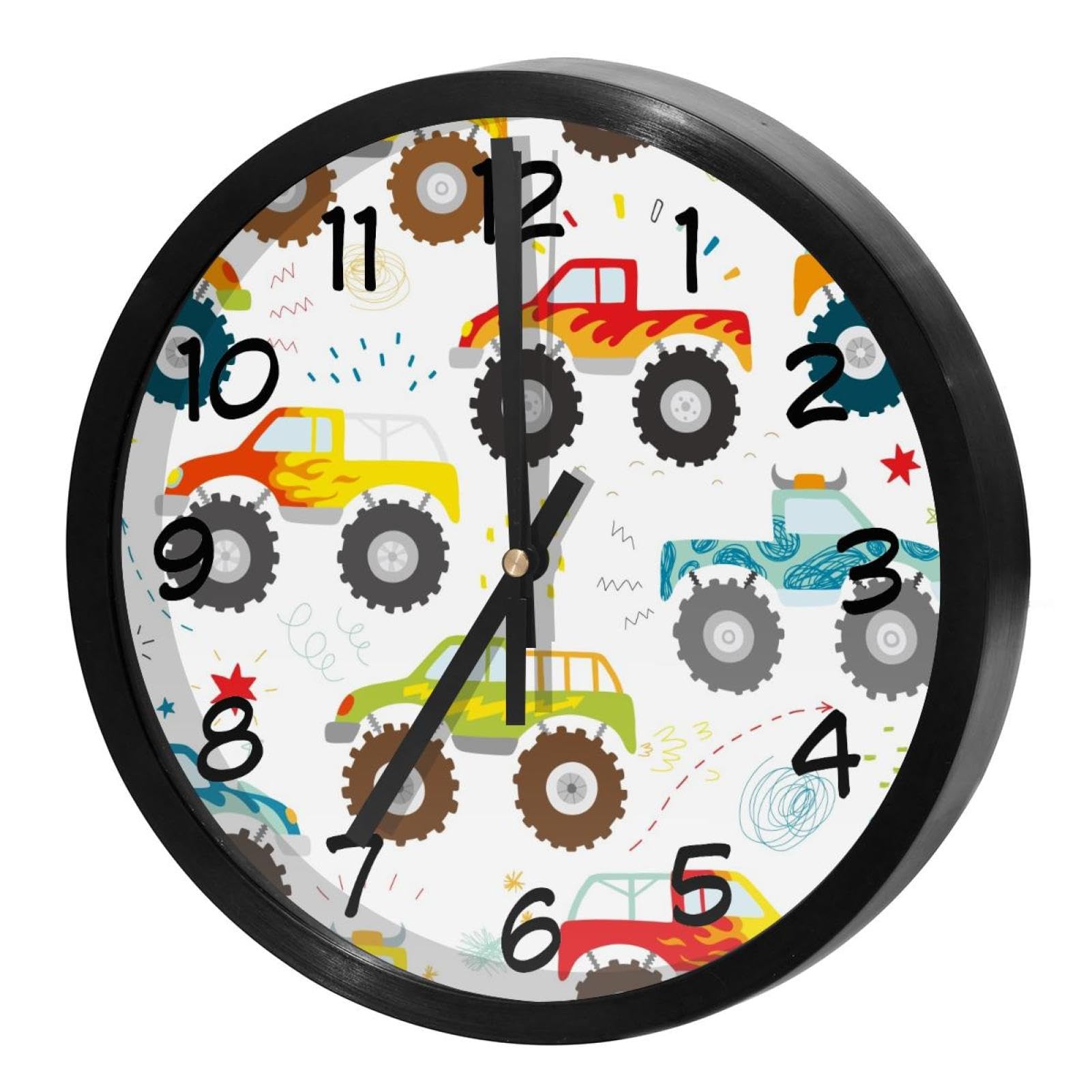 Horloge murale ronde silencieuse Monster Truck à quartz sans tic-tac
