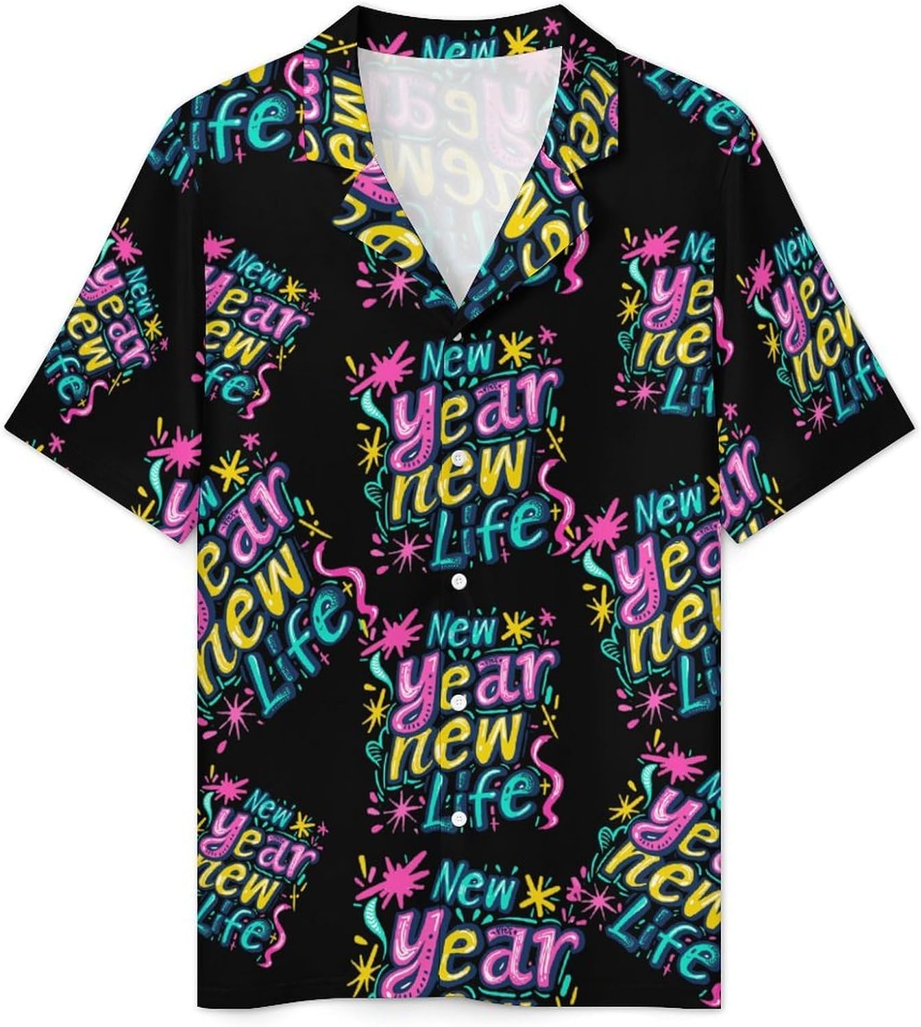 Happy New Year New Life Men's Short Sleeve Pajama Set Satin Silk Like Lounge Sleepwear