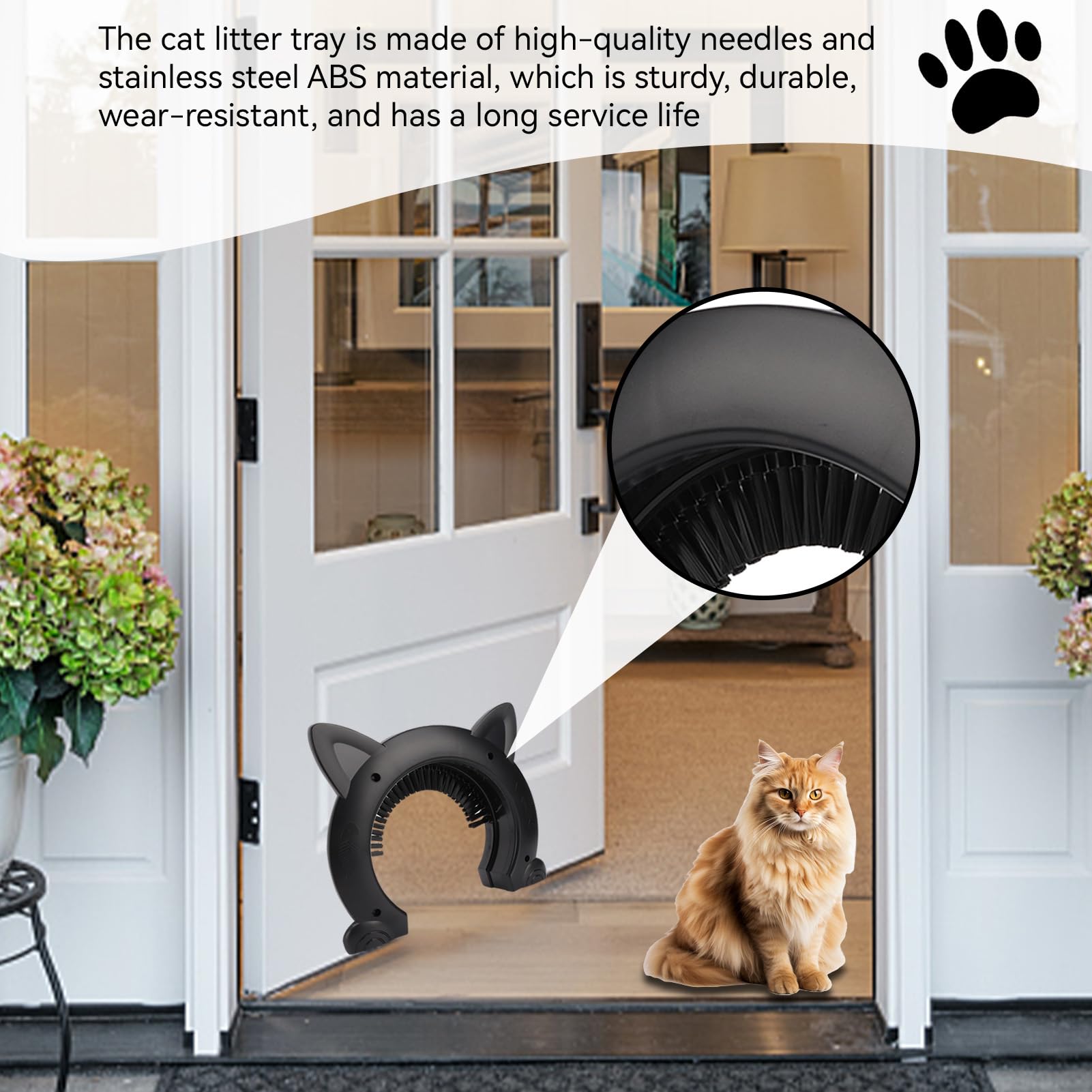 Cyrank Porta Interna per Gatti, Porte per Animali Domestici per Gatti Porta per Gatti nasconde la lettiera con Spazzola per toelettatura in Acciaio Inossidabile per Gatti - 22,5x26,5x5,5 cm(Nero)