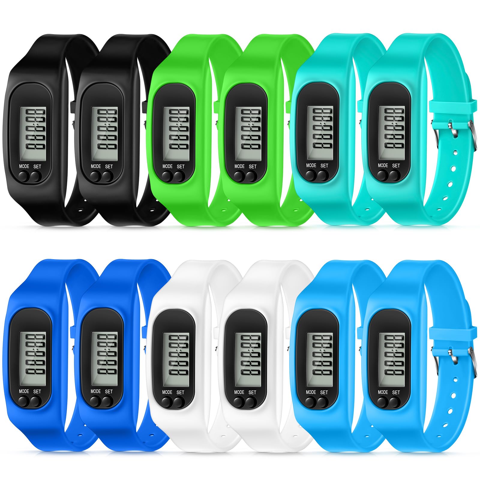 Geyoga 12 Pcs Pedometer for Walking Steps and Miles Pedometer Watch Silicone Steps Tracker Running Bracelet Ankle Step Counter for Calorie Burning and Step Counting (Multicolor)