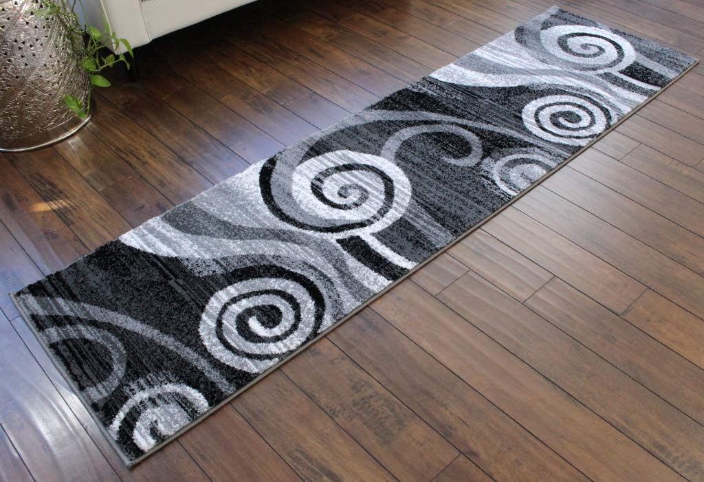 Masada Rugs, Stephanie Collection Area Rug Modern Contemporary Design 1103 Grey White Black (2 Feet X 7 Feet 3 Inch) Runner