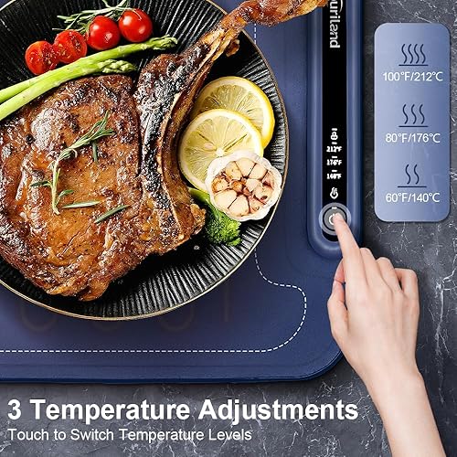 Miniatura 2 de Alfombrilla de calentamiento extragrande para alimentos, 3 niveles de temperatura, bandeja de calentamiento eléctrica plegable con bloqueo de