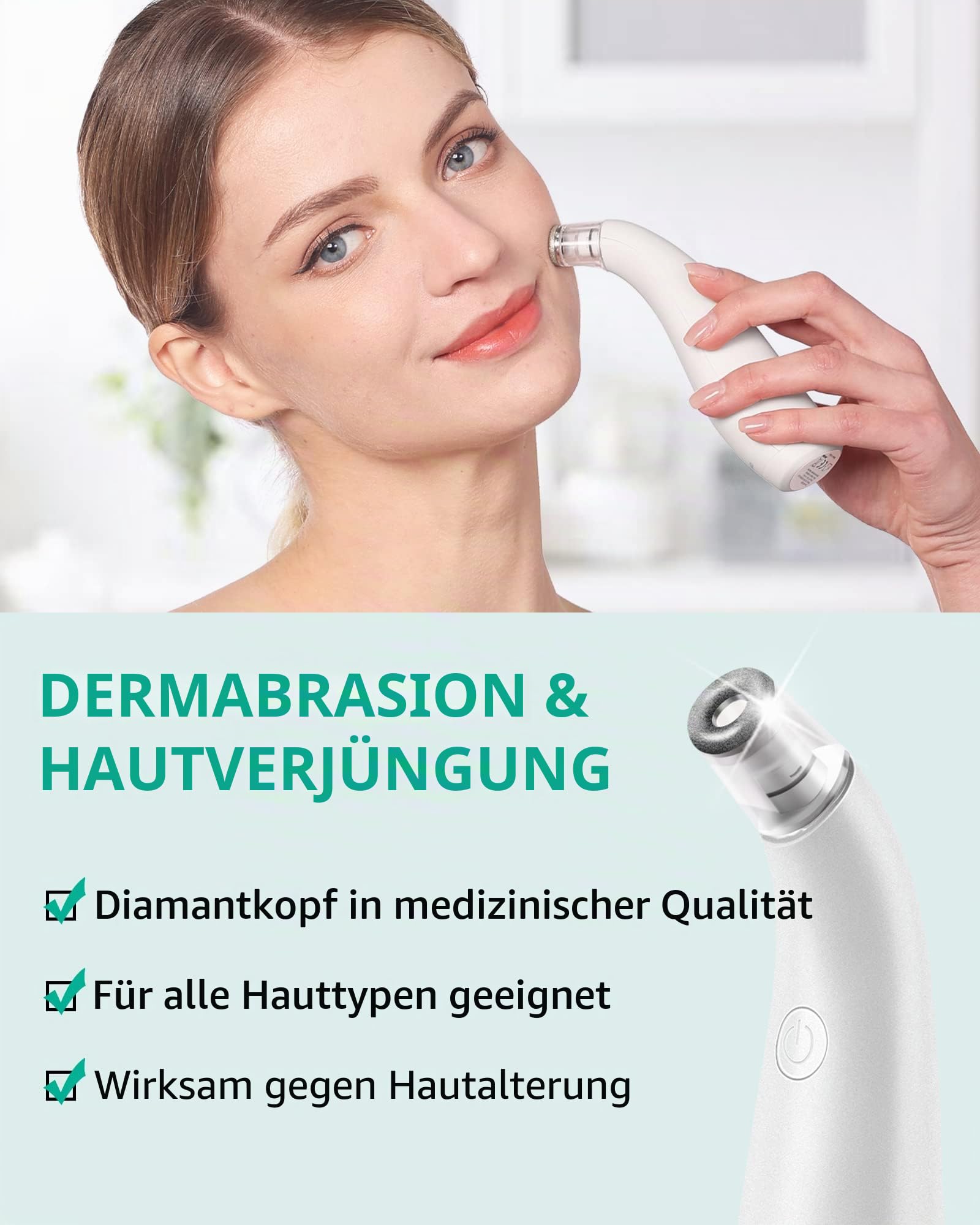 NEWDERMO 2-IN-1 Microdermabrasion Rechargeable Machine For Facial And Body,Electric Blackhead Remover Pore Vacuum Cleaner-With 5 Suction Heads Replaceable (White) | Diamant Mikrodermabrasion Gerät USB Wiederaufladbar - Advanced Home Gesichtsbehandlungsmas