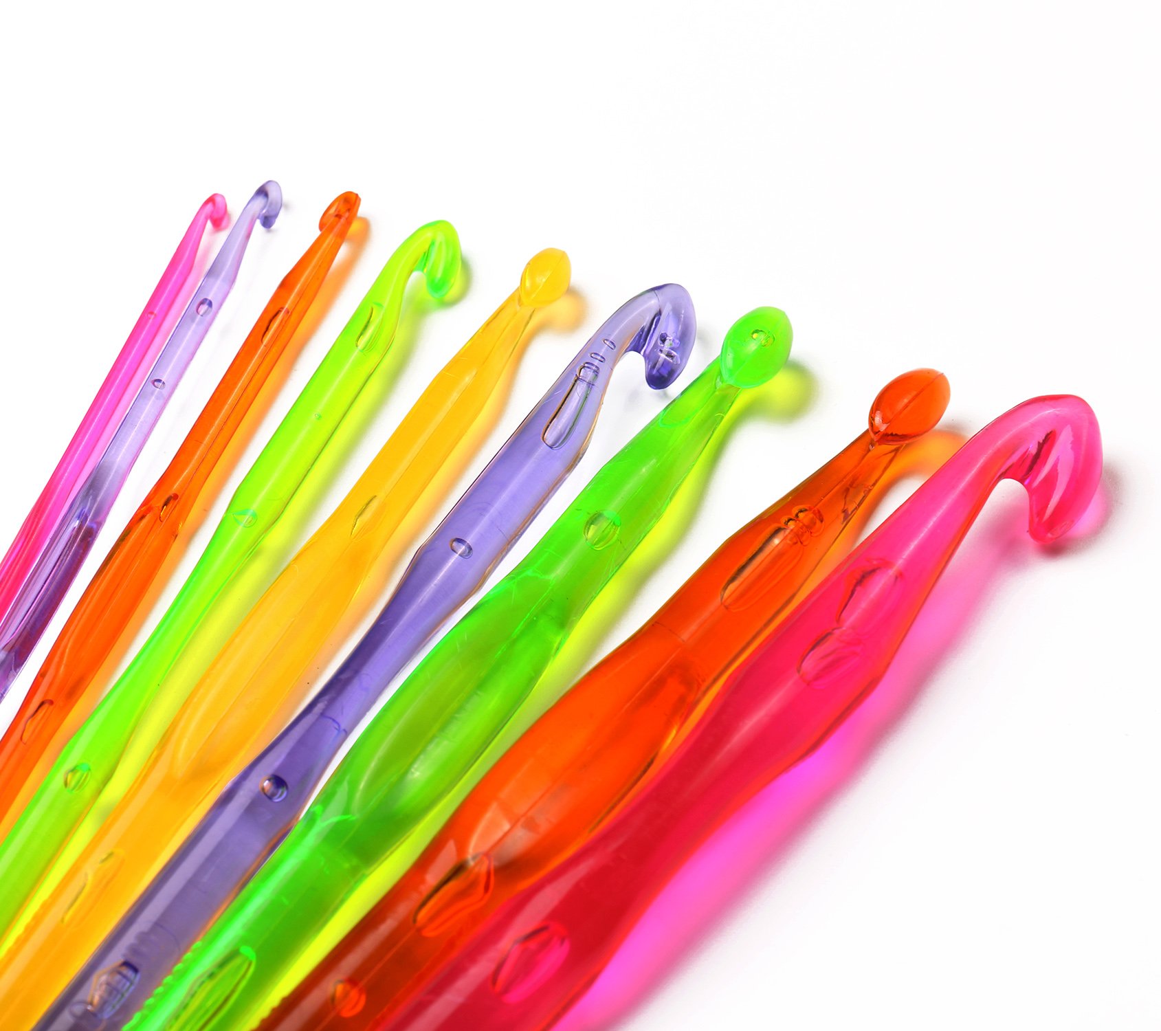 Luxbon 9 Sizes MultiColoured Acrylic Plastic Crochet Hooks Needles Set