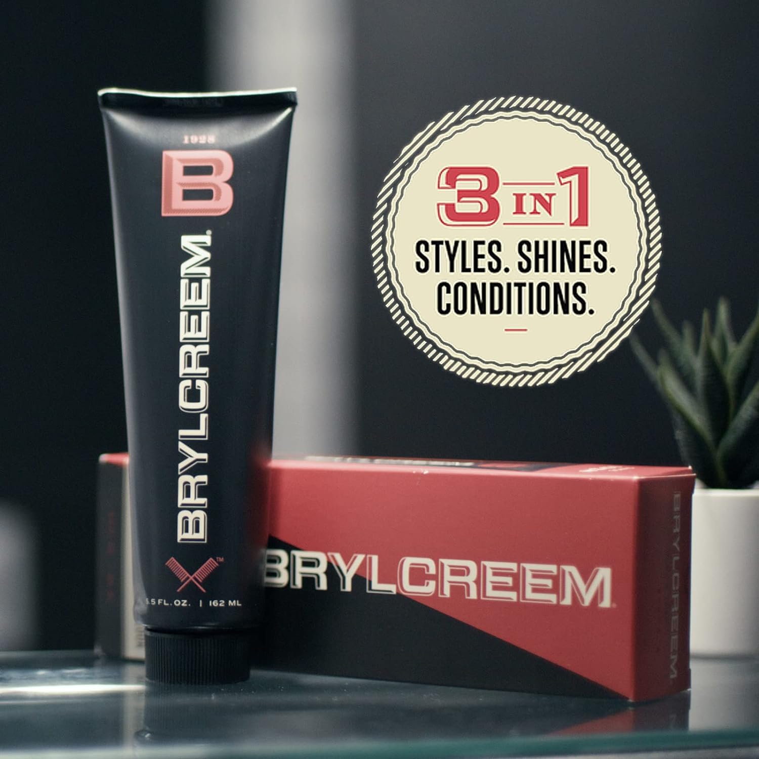 Brylcreem 3-in-1 Hair Cream, Styles, Strengthens, Conditions, High Shine, Light Hold, 5.5 oz (Pack of 6)