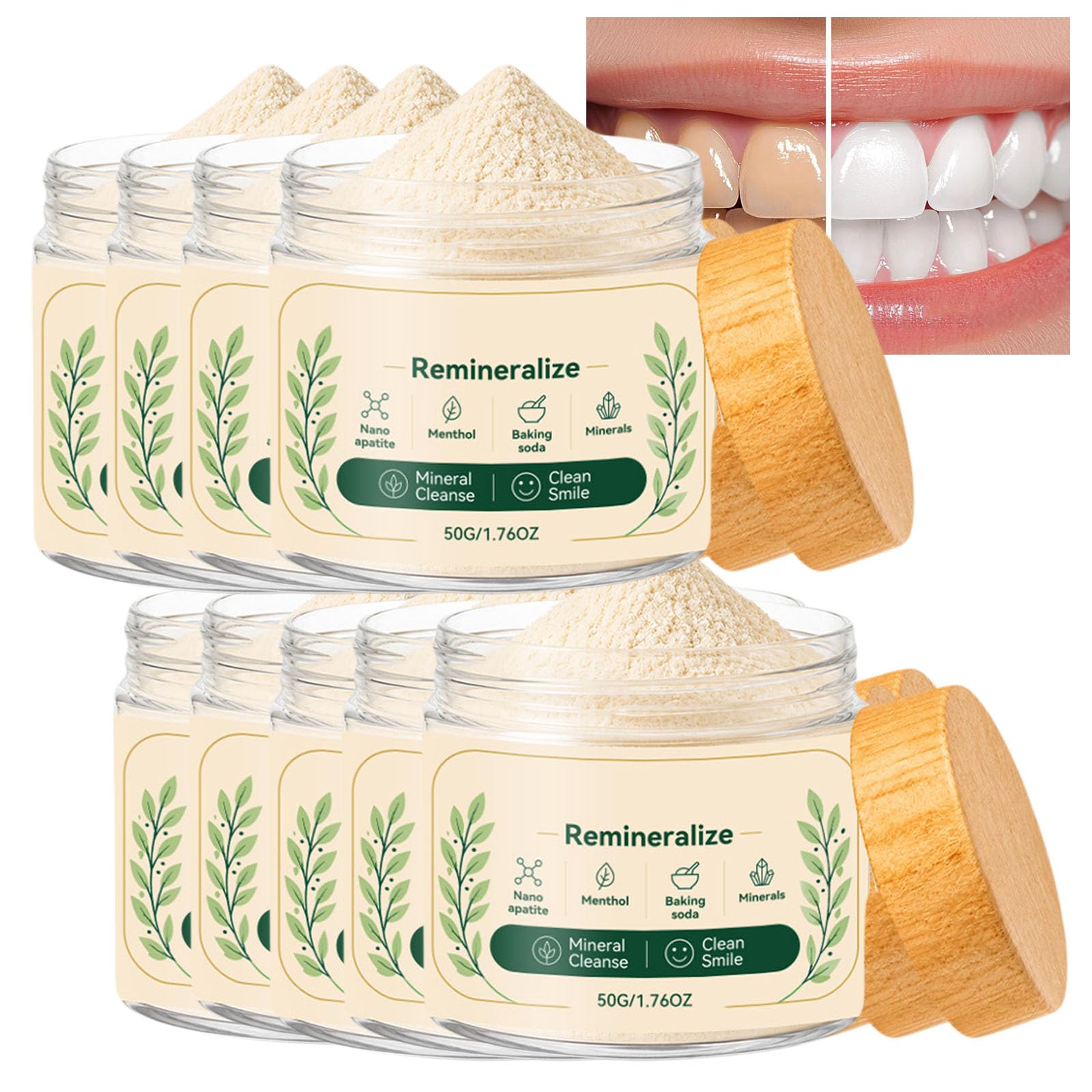Poudre dentaire nano apatite sans fluor, poudre dentaire reminéralisante pour le soutien de l'émail, éclaircissement doux et haleine fraîche à la menthe, élimination des taches en profondeur (9PCS)