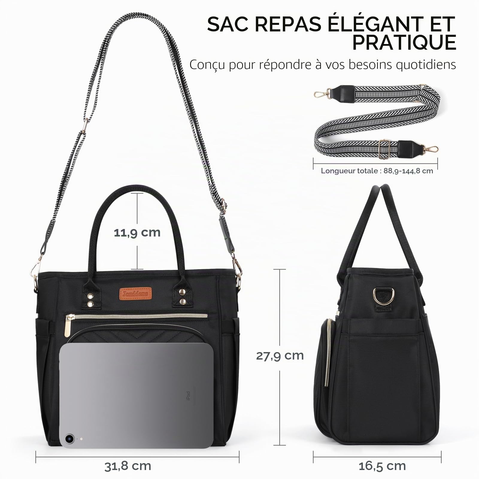 Jomddems grand sac à déjeuner isotherme portable et réutilisable pour femme au travail boîte à pique-nique pour homme