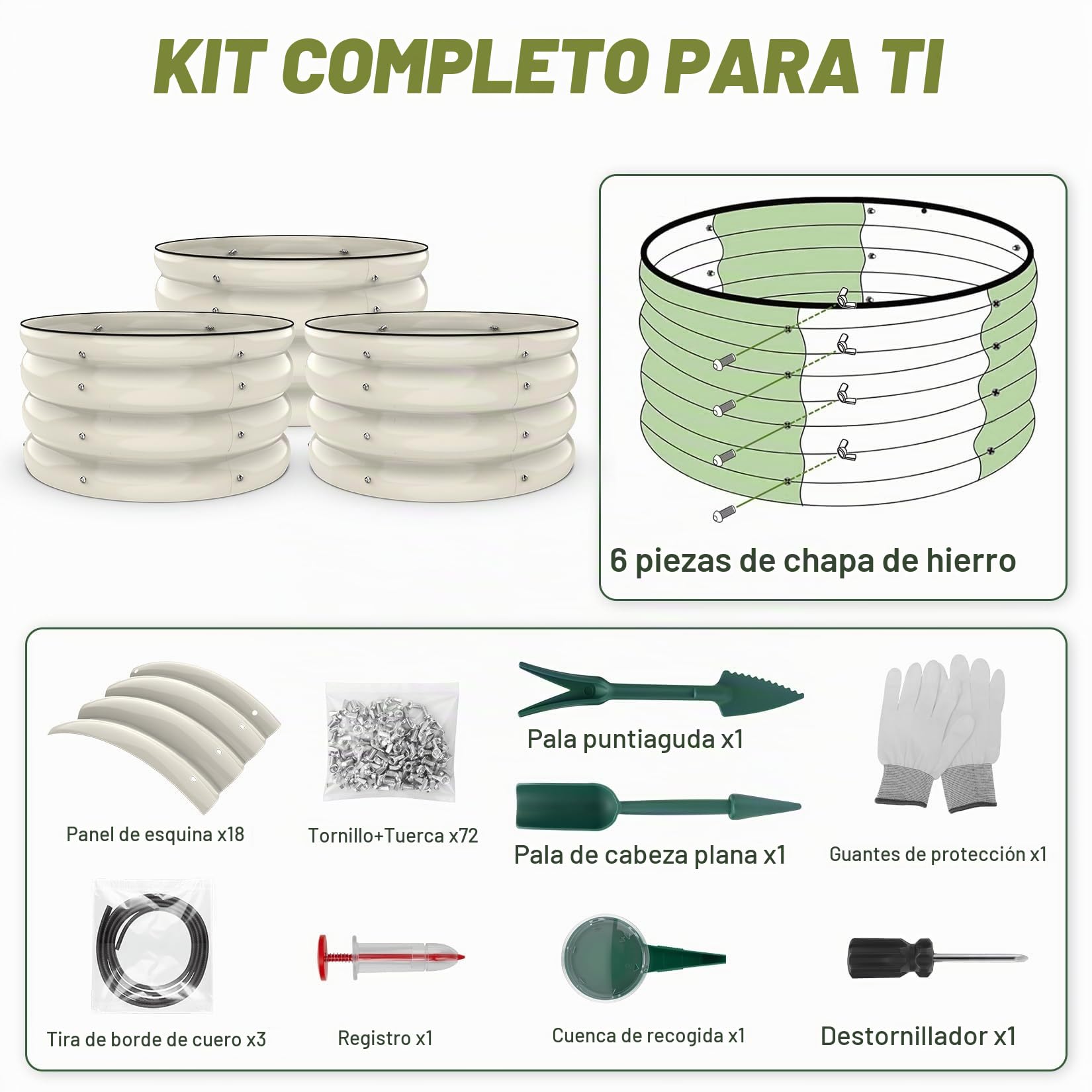 Shall Kit de 3 Piezas (61 cm x 28,8 cm) para Jardinera elevada Redonda, Ideal para Exteriores con Bordes de Seguridad, fácil de Montar y Apta para Flores y Frutas.