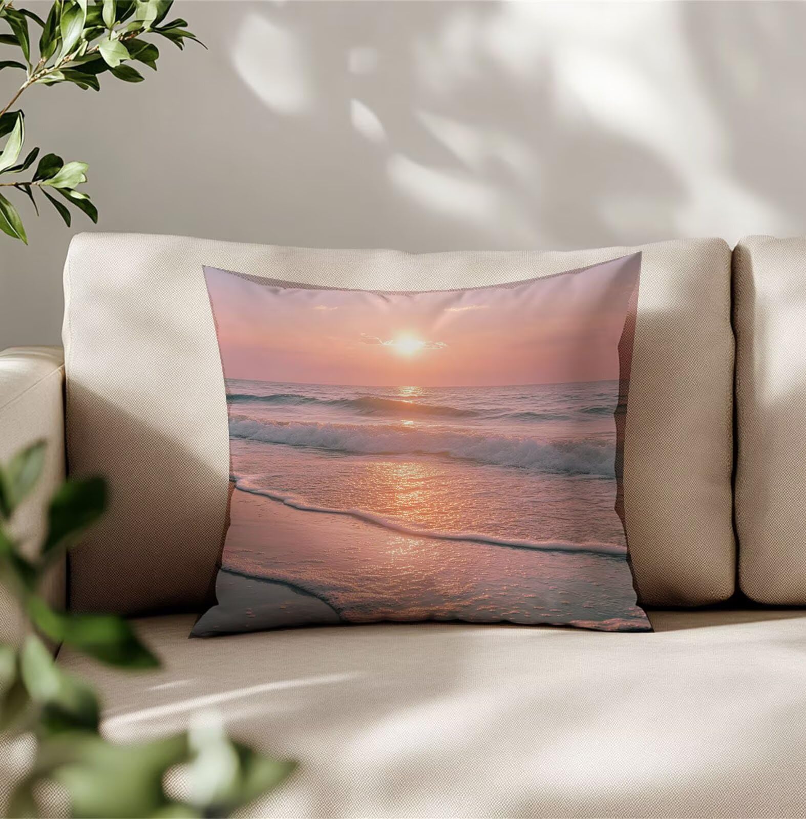 Spiaggia Federe Cuscini Divano 70x70cm Tramonto Cuscini per Divano, Federe Copri Cuscino Divanos, Set di 2 Moderni Resistente Biancheria Copricuscini per Cucina Sedia Soggiorno Letto Giardino TG-842