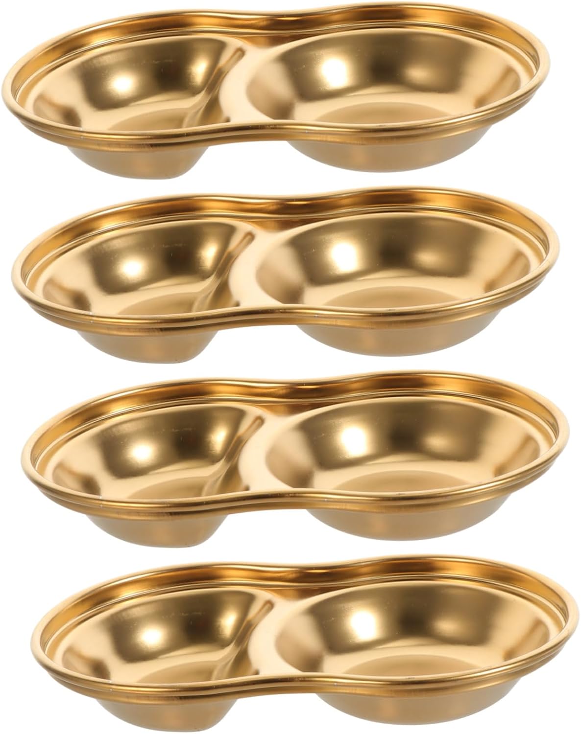Garneck 4pcs Stainless Steel Seasoning Dishes Barbecue Sauce Plate Divided Serving Tray