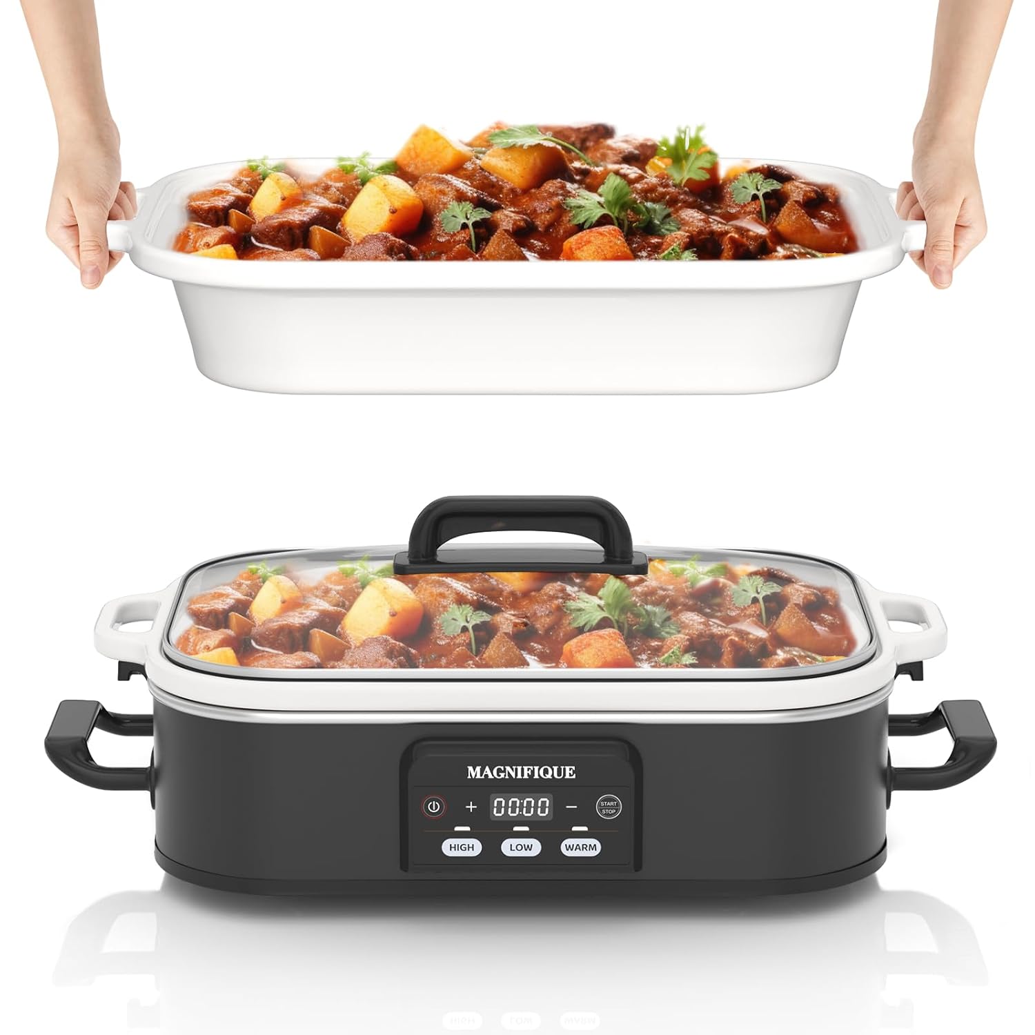 4 Quart Casserole Programmable Slow Cooker with Ceramic Baking Dish - Perfect Kitchen Small Appliance for Family Dinners