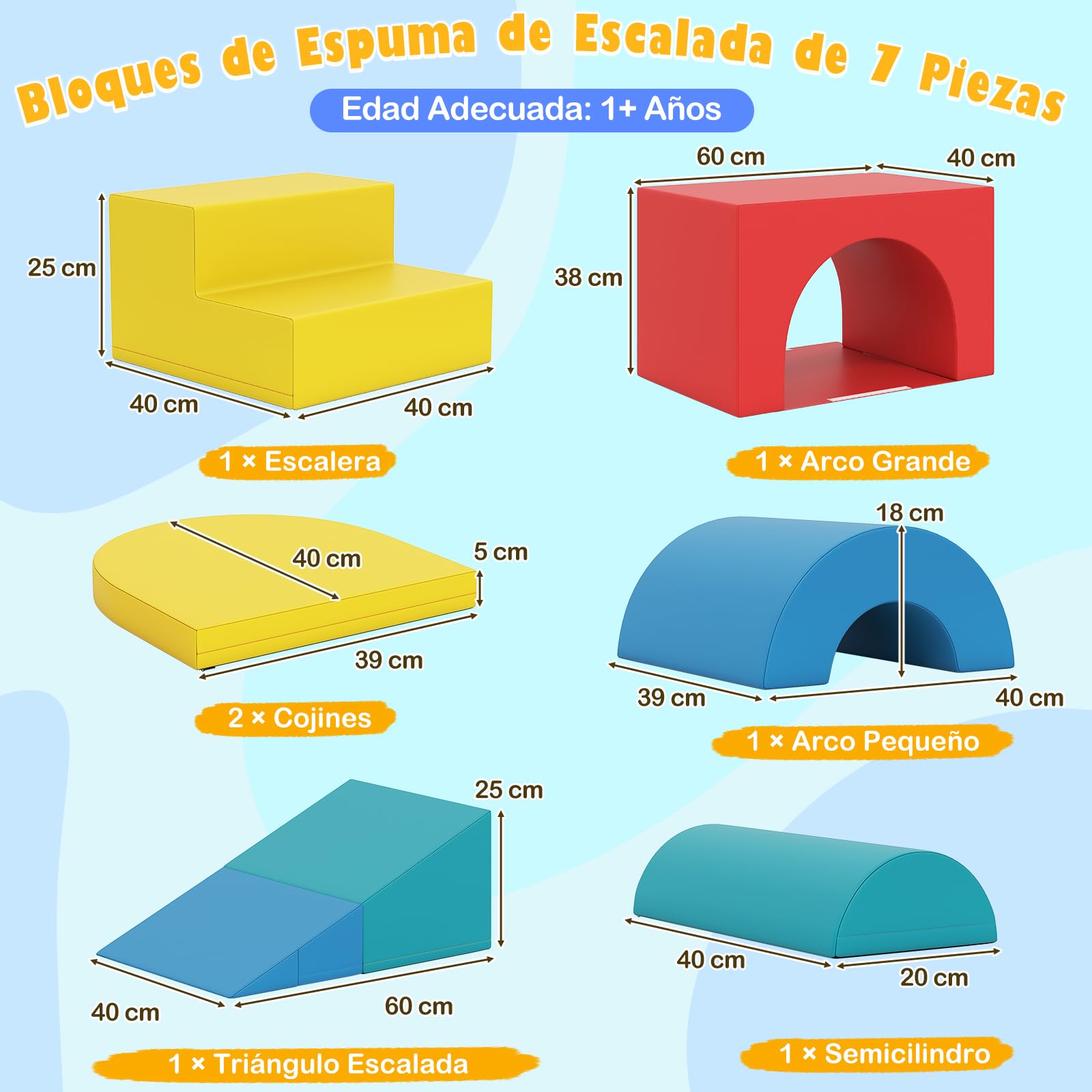 GOPLUS Bloques de Escalada de Espuma para Niños con Revestimiento de PU Extraíble, Juego de Juguetes de 8 Piezas para Bebés y Niños Pequeños para Habitación Infantil (Rojo)